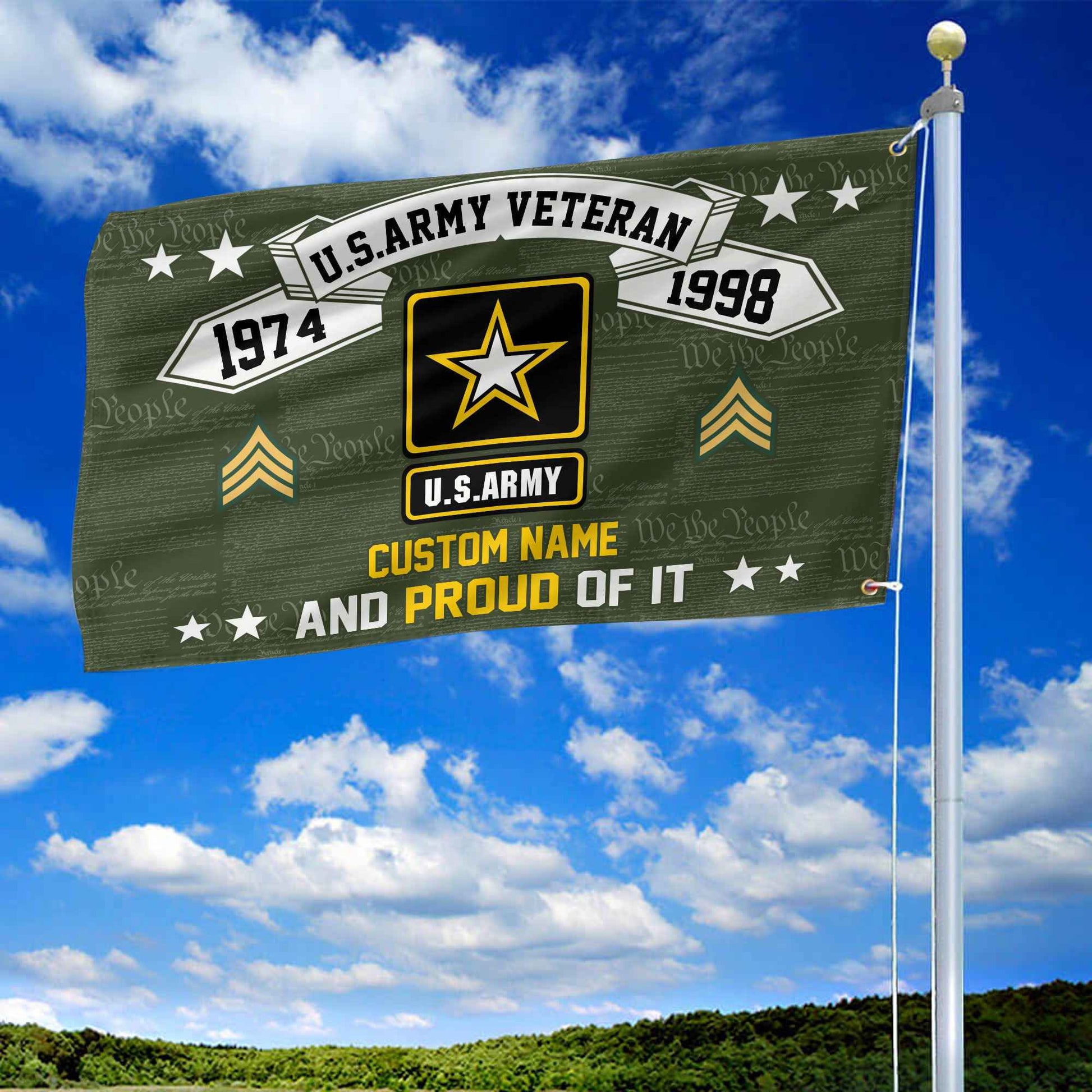 Unique Custom Name, Rank, Year US Army Grommet Flag VPVC107001, Gifts For Army Veteran, Gifts For Dad, For Husband, Best Gifts On Father's Day, Independence Day, Veterans Day.
