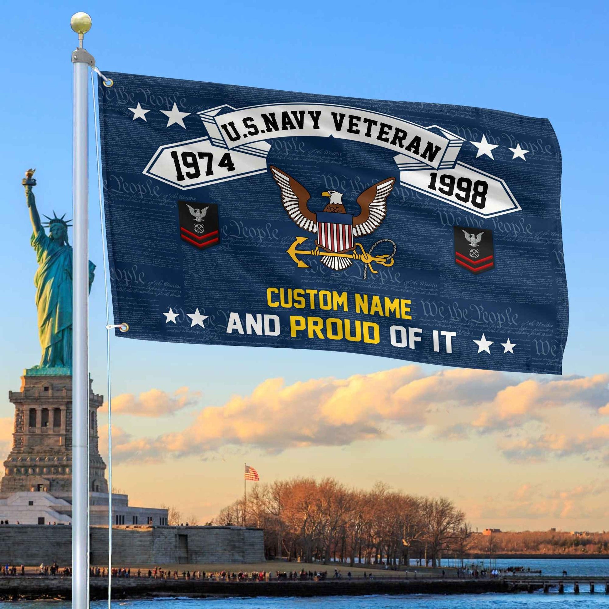 Unique Custom Name, Rank, Year US Navy Grommet Flag VPVC107002, Gifts For Navy Veteran, Gifts For Dad, For Husband, Best Gifts On Father's Day, Independence Day, Veterans Day.