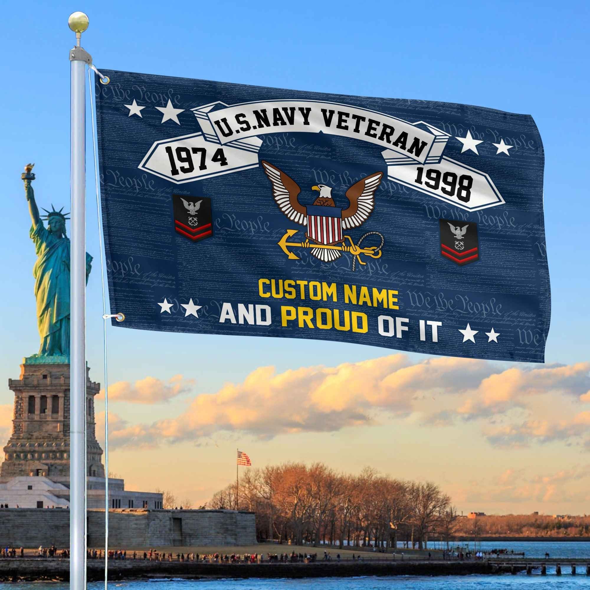 Unique Custom Name, Rank, Year US Navy Grommet Flag VPVC107002, Gifts For Navy Veteran, Gifts For Dad, For Husband, Best Gifts On Father's Day, Independence Day, Veterans Day.