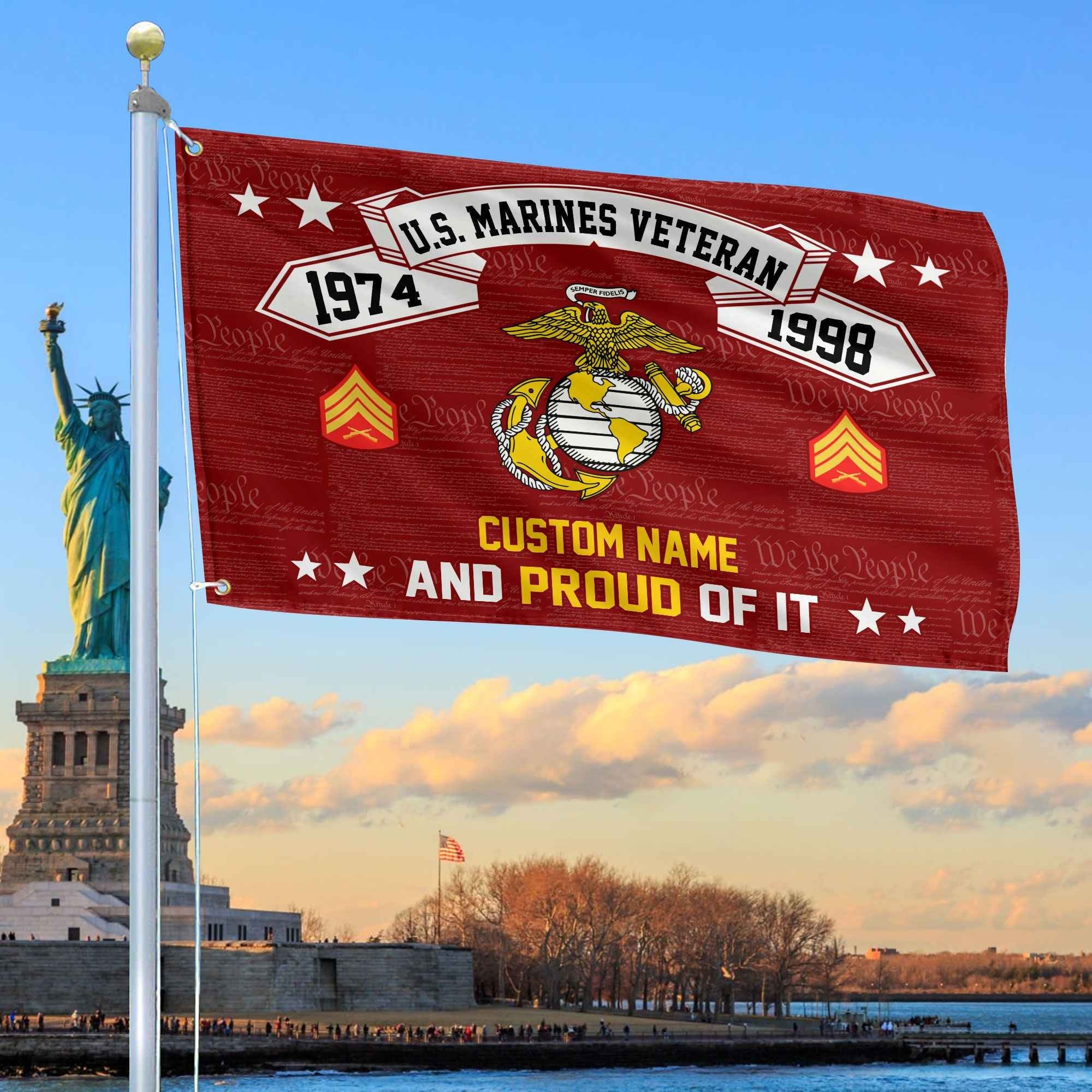 Unique Custom Name, Rank, Year USMC Grommet Flag VPVC107003, Gifts For Marine Veteran, Gifts For Dad, For Husband, Best Gifts On Father's Day, Independence Day, Veterans Day.