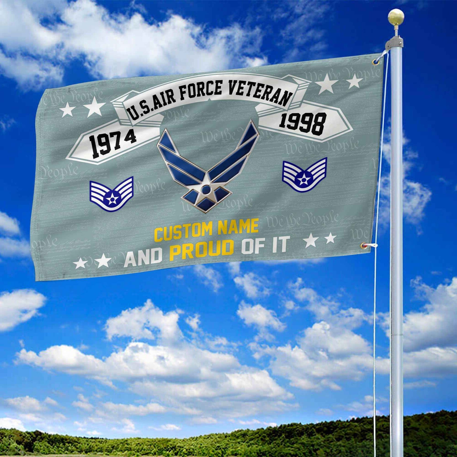 Unique Custom Name, Rank, Year USAF Grommet Flag VPVC107004, Gifts For Airforce Veteran, Gifts For Dad, For Husband, Best Gifts On Father's Day, Independence Day, Veterans Day.