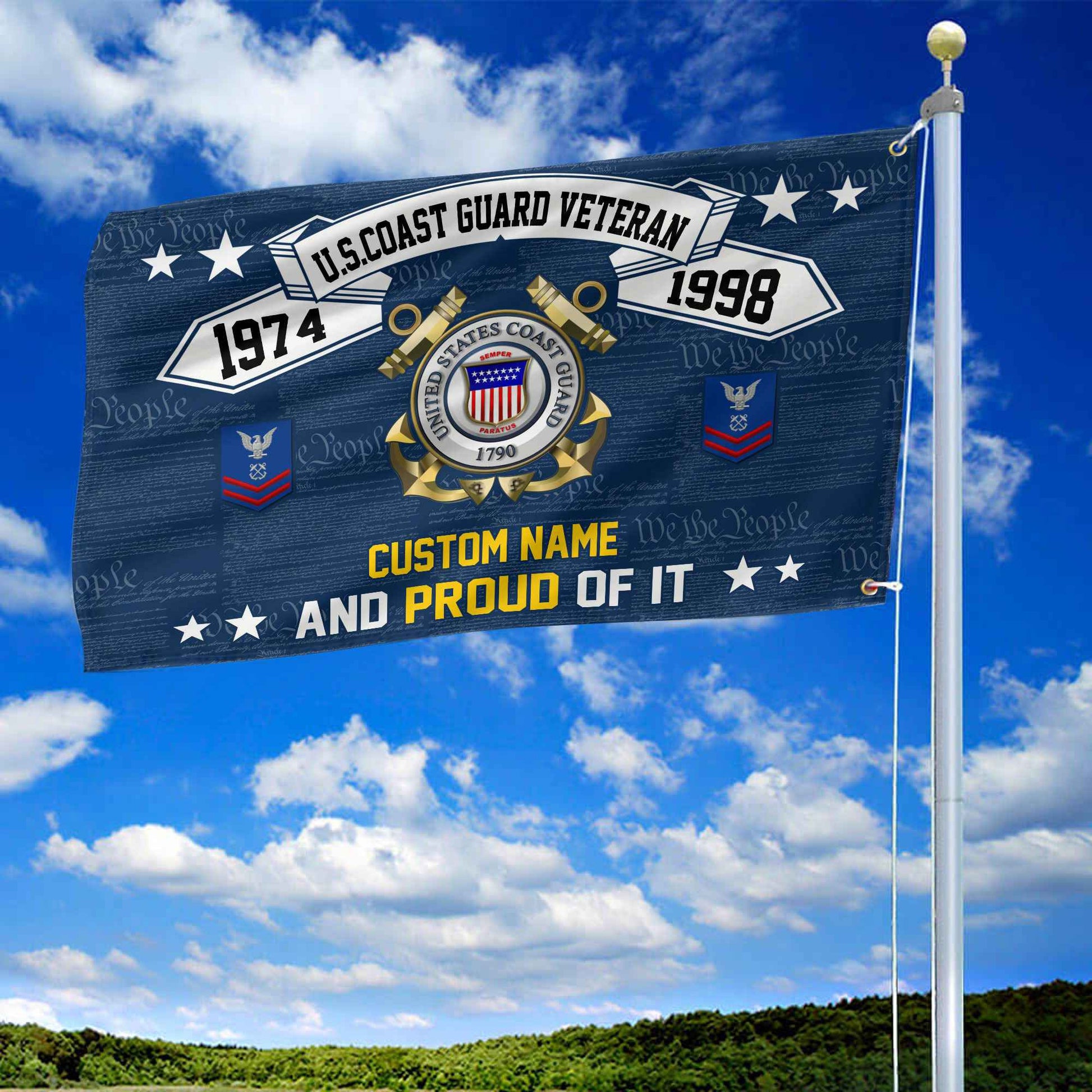 Unique Custom Name, Rank, Year USCG Grommet Flag VPVC107005, Gifts For Coast Guard Veteran, Gifts For Dad, For Husband, Best Gifts On Father's Day, Independence Day, Veterans Day.