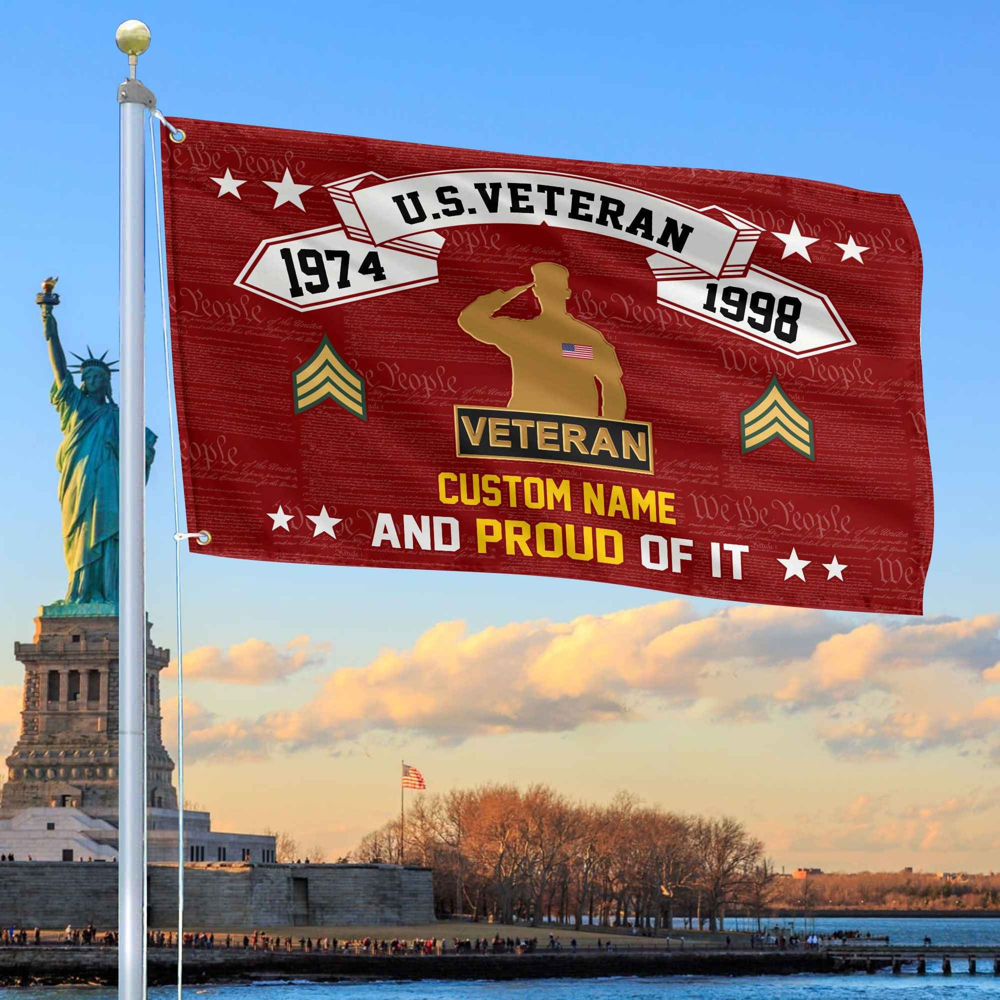 Unique Custom Name, Rank, Year US Veteran Grommet Flag VPVC107007, Gifts For US Veteran, Gifts For Dad, For Husband, Best Gifts On Father's Day, Independence Day, Veterans Day.