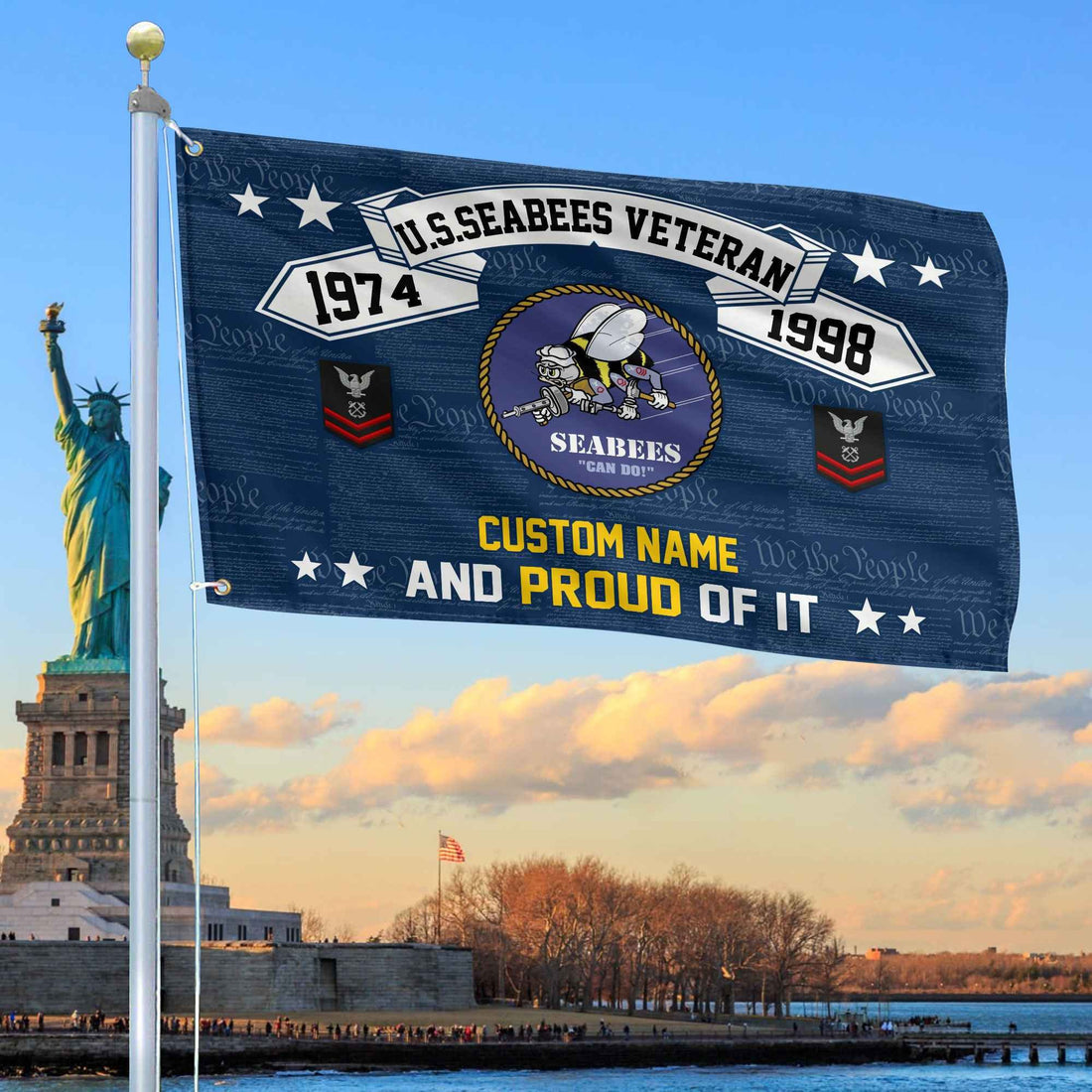 Unique Custom Name, Rank, Year US Seabees Grommet Flag VPVC107009, Gifts For Seabees Veteran, Gifts For Dad, For Husband, Best Gifts On Father's Day, Independence Day, Veterans Day.