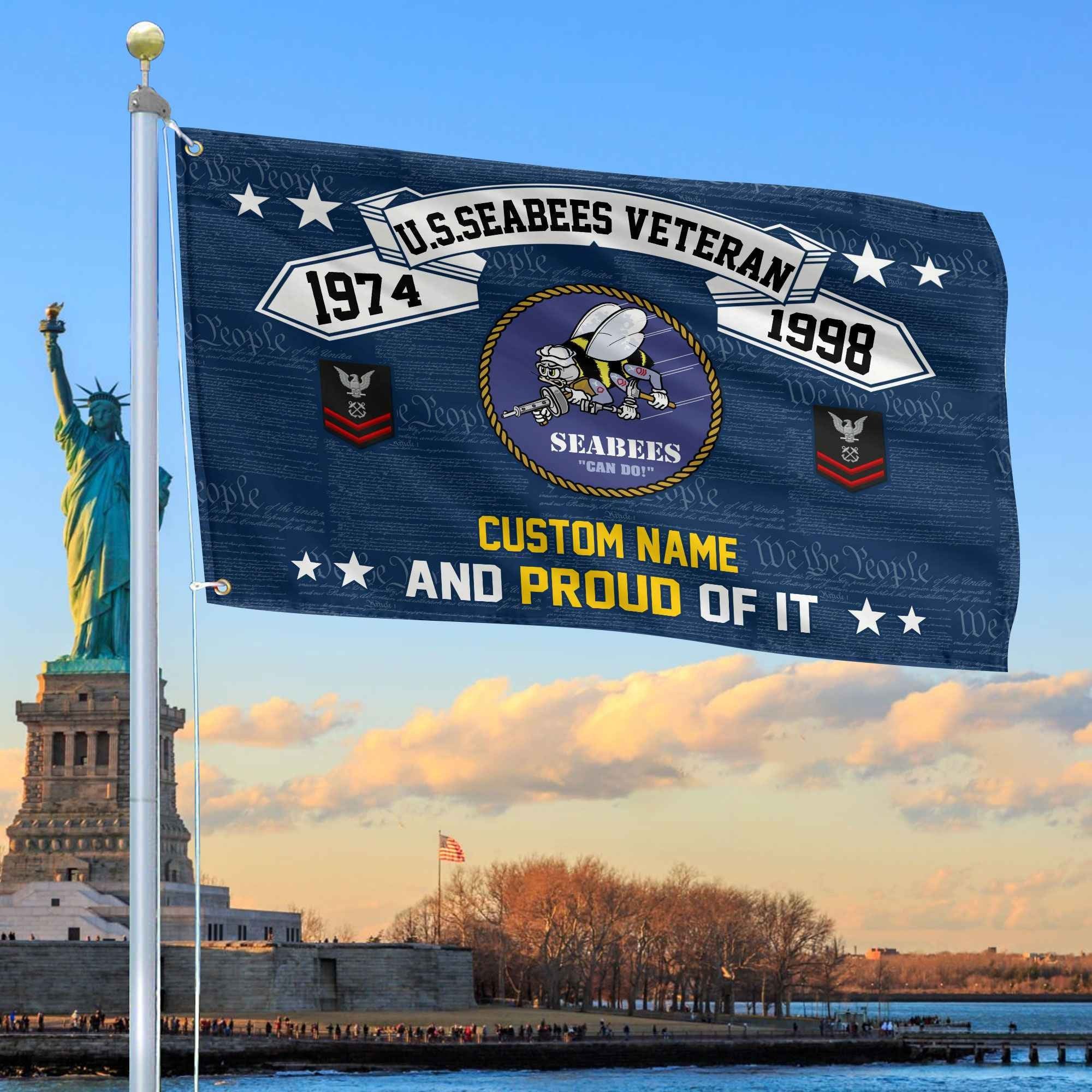 Unique Custom Name, Rank, Year US Seabees Grommet Flag VPVC107009, Gifts For Seabees Veteran, Gifts For Dad, For Husband, Best Gifts On Father's Day, Independence Day, Veterans Day.
