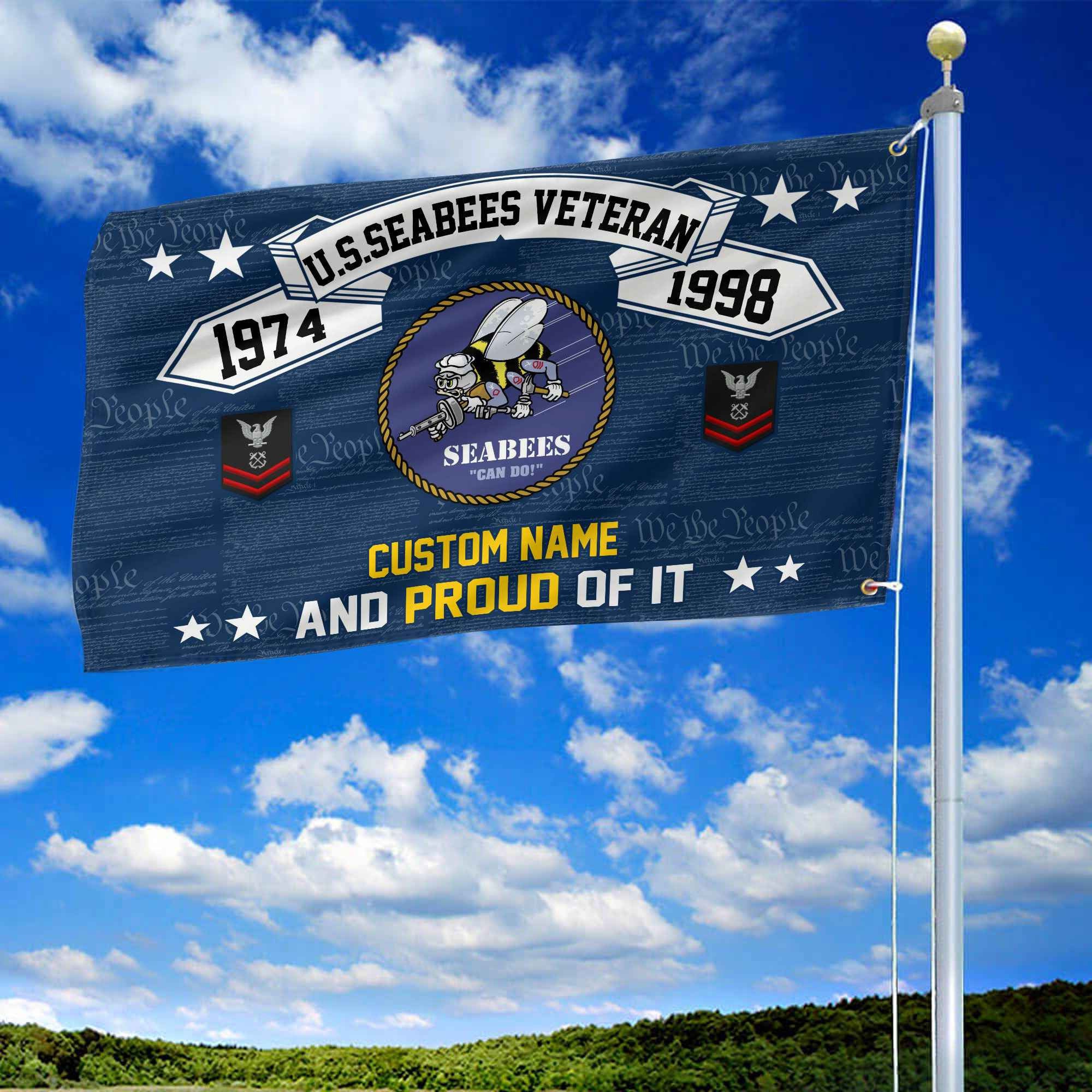 Unique Custom Name, Rank, Year US Seabees Grommet Flag VPVC107009, Gifts For Seabees Veteran, Gifts For Dad, For Husband, Best Gifts On Father's Day, Independence Day, Veterans Day.