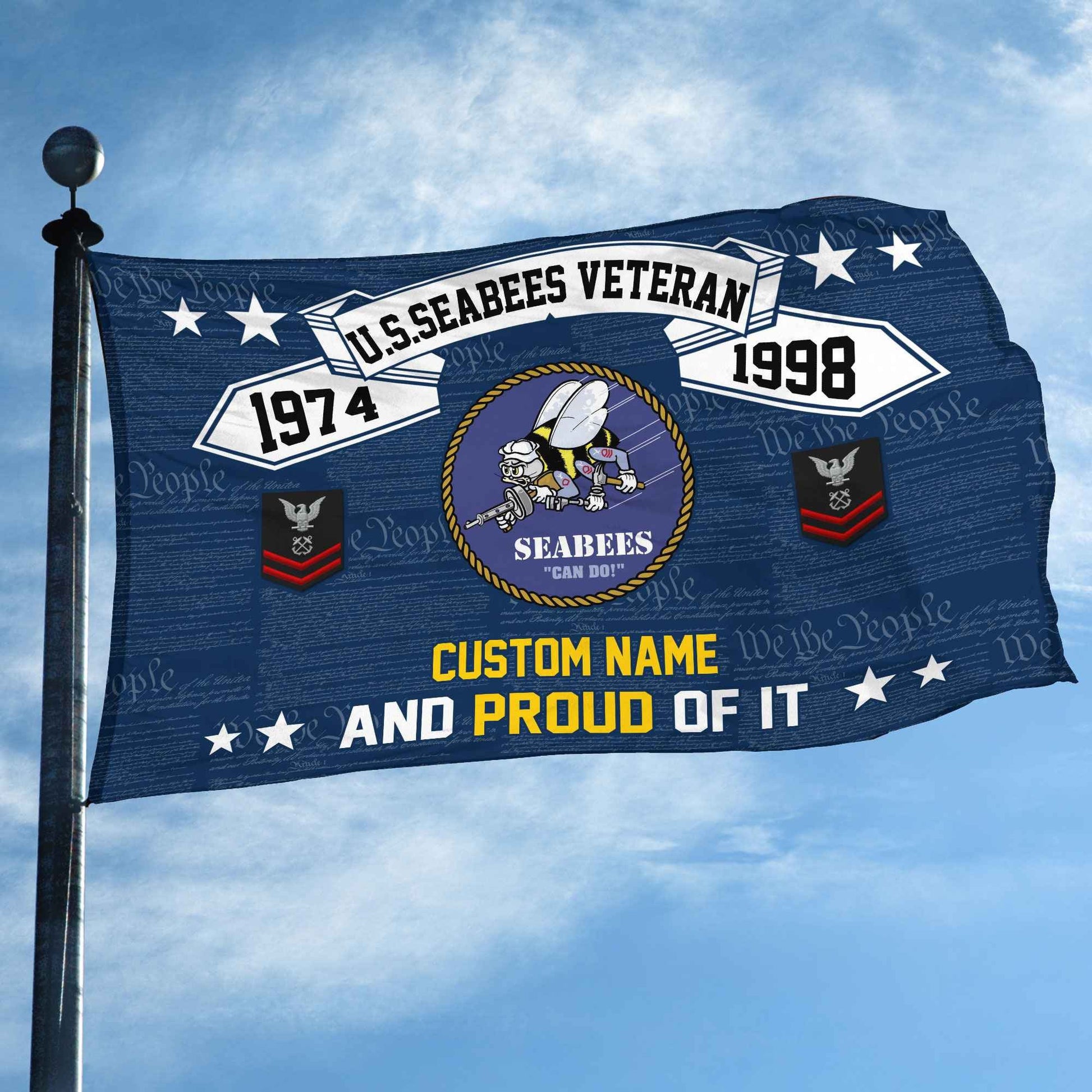 Unique Custom Name, Rank, Year US Seabees Grommet Flag VPVC107009, Gifts For Seabees Veteran, Gifts For Dad, For Husband, Best Gifts On Father's Day, Independence Day, Veterans Day.