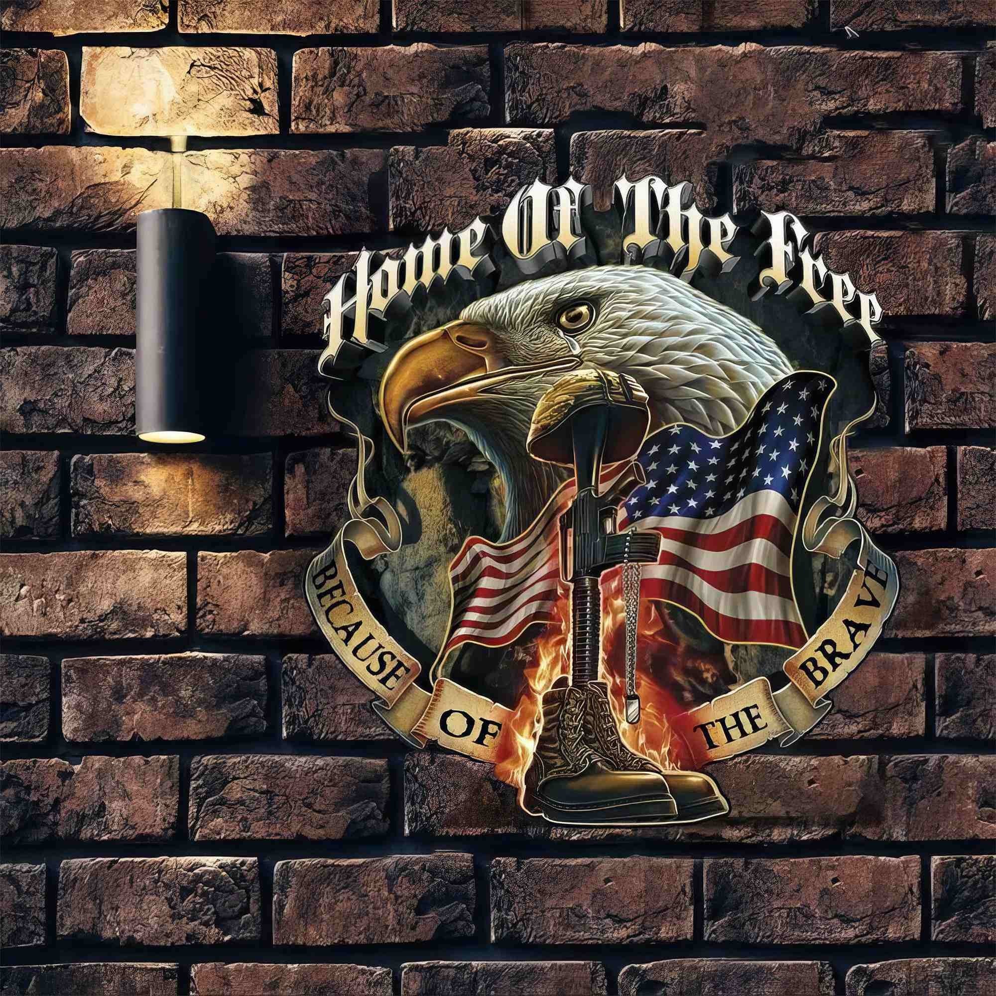 Premium Custom US Veteran Metal Signs VPVC901089, Gifts For US Veterans, Home of the Free Because of the Brave Sign Battlefield Cross Independence Day Veteran Day Home Decor Gift for Patriot