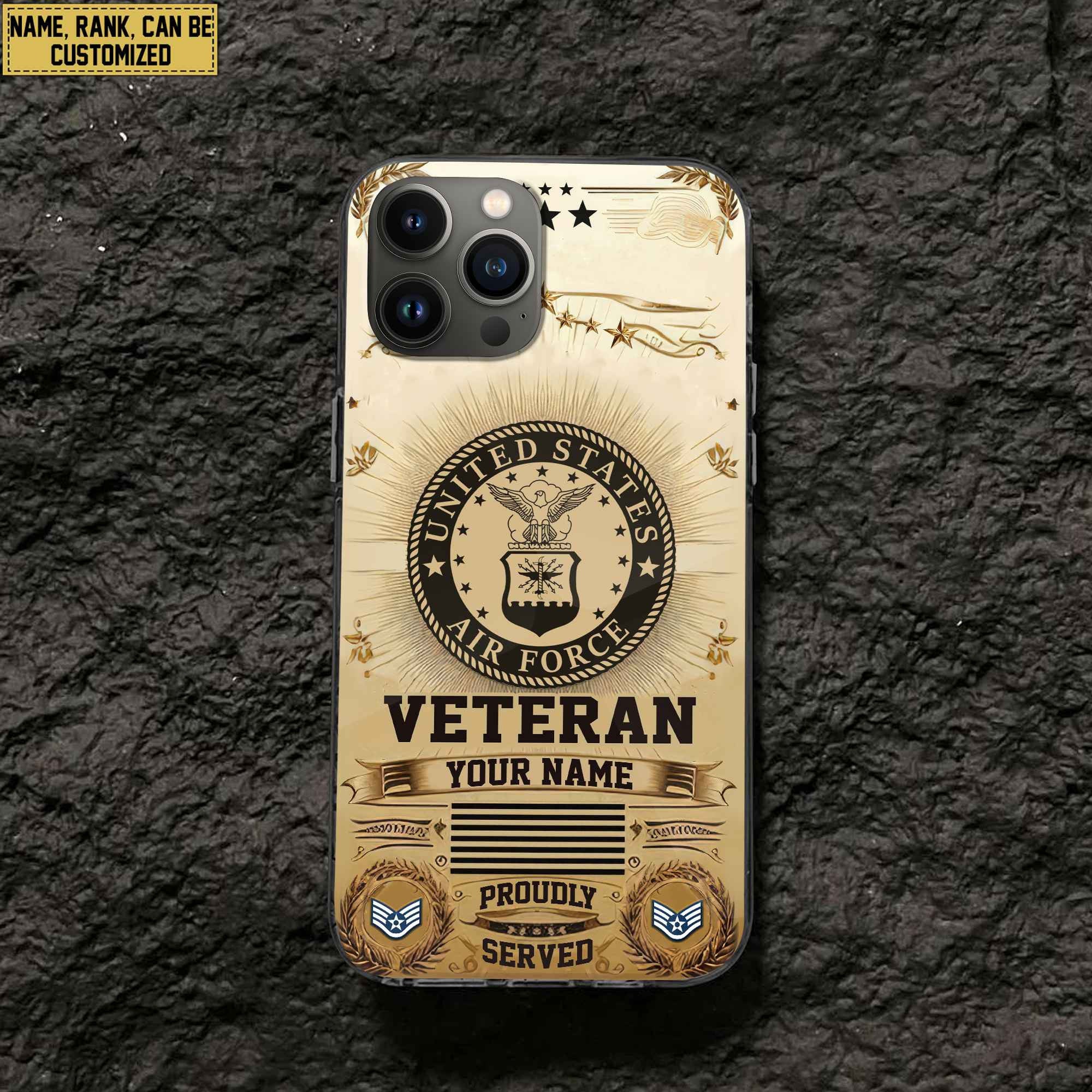 Unique Custom Name, Rank, USAF Phone Case VPVC501604, Gifts For Air Force Veteran, Gifts For Dad, For Husband, Best Gifts On Father's Day, Independence Day, Veterans Day.