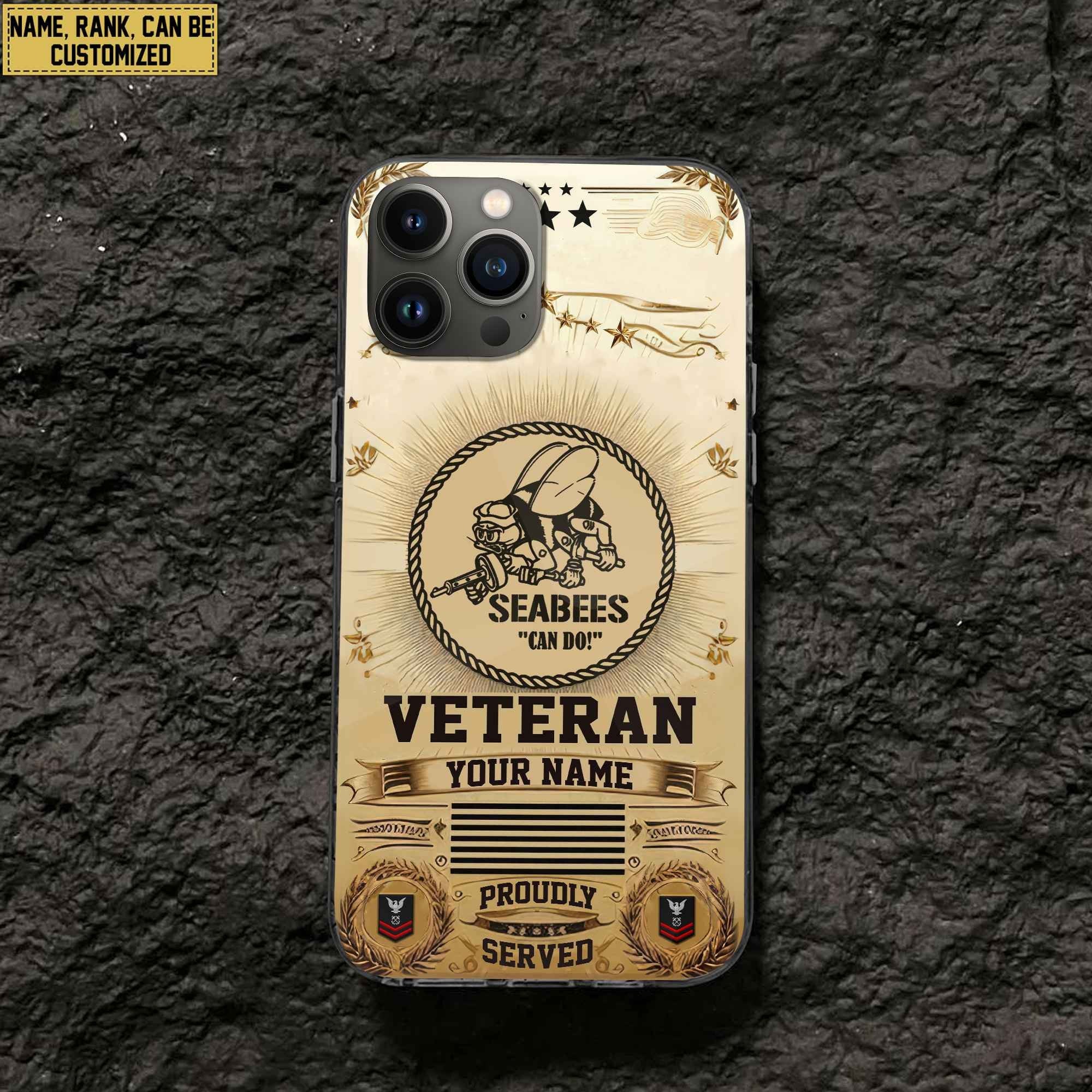 Unique Custom Name, Rank, US Seabees Phone Case VPVC501609, Gifts For Seabees Veteran, Gifts For Dad, For Husband, Best Gifts On Father's Day, Independence Day, Veterans Day.