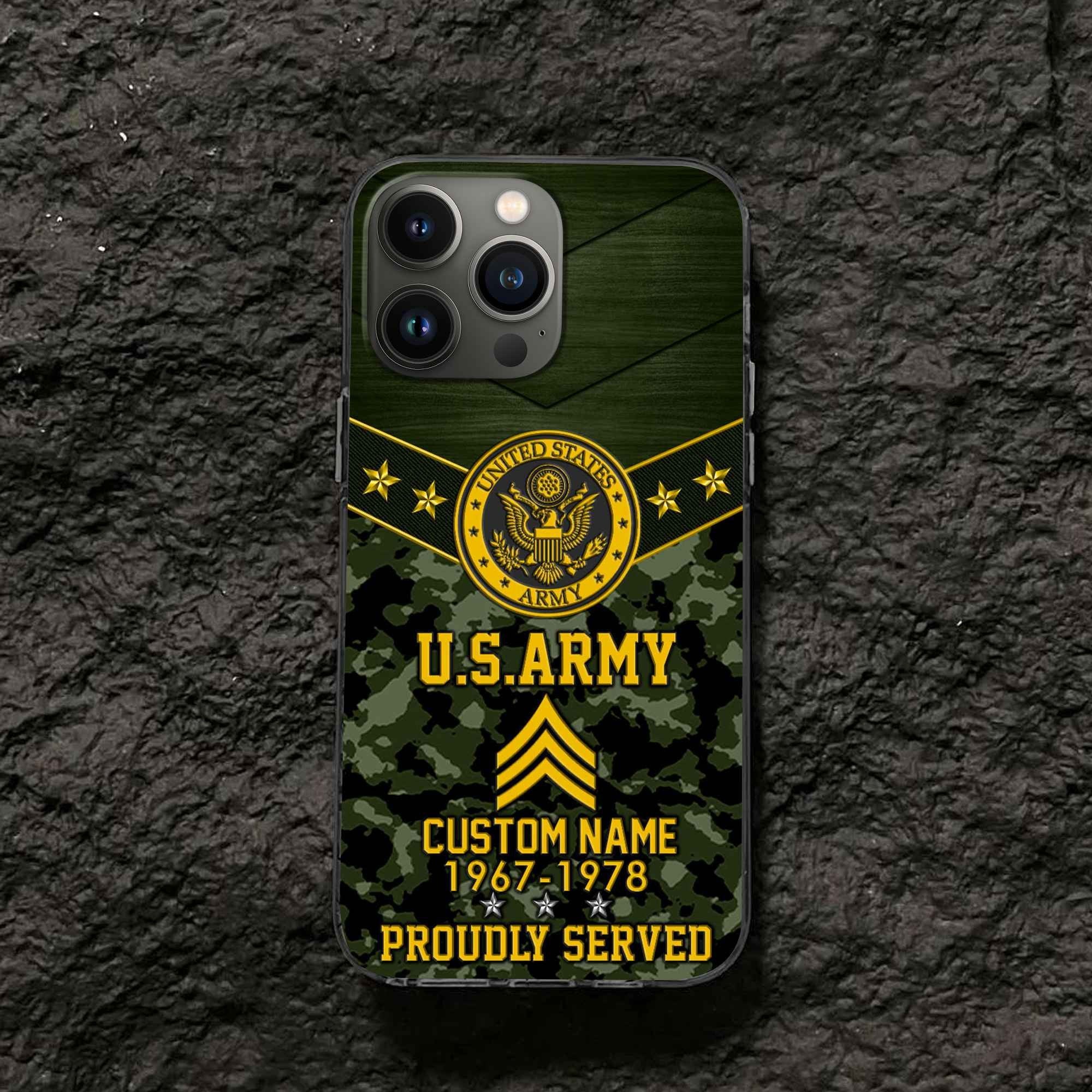 Premium US Army Phone Case VPVC501901, Custom Name, Rank, Year, Gifts For Army Veteran, Best Gifts On Father's Day, Armed Forces Day, Independence Day, Veterans Day.