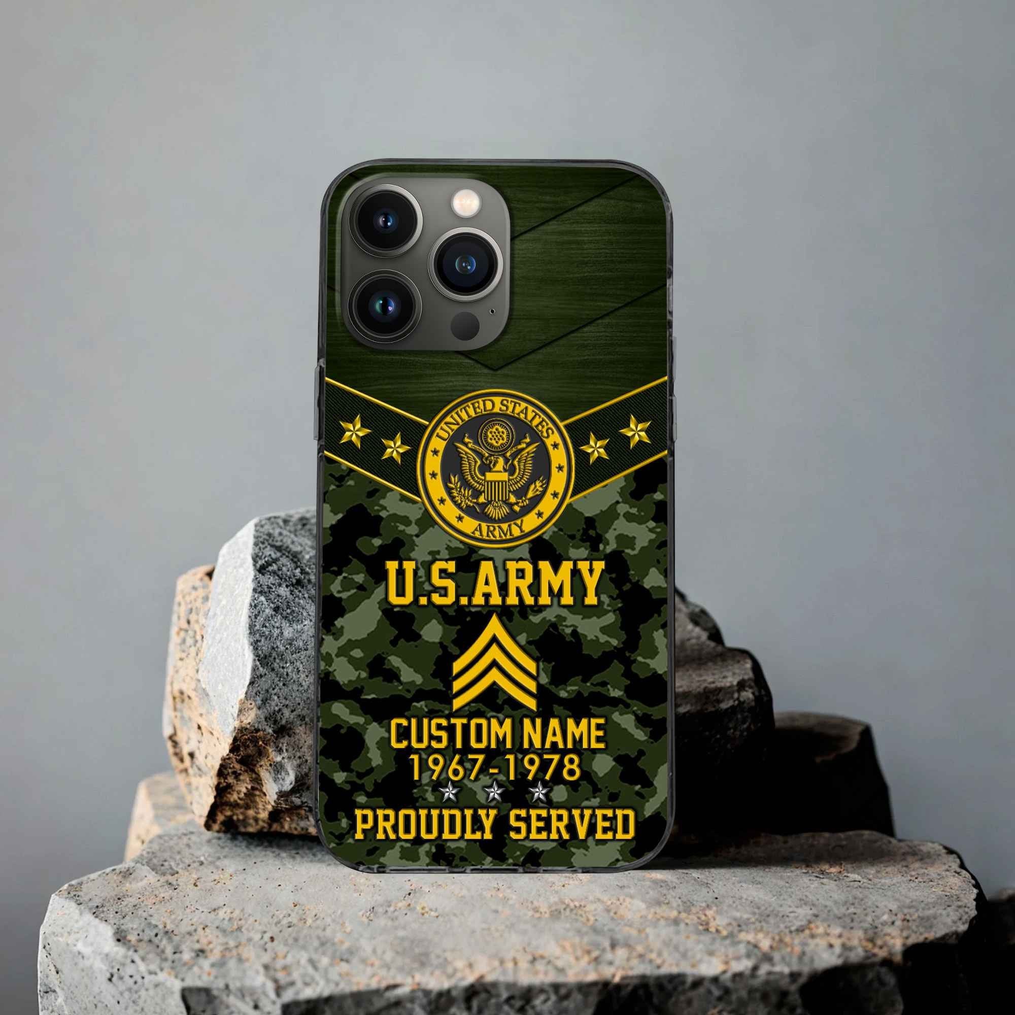 Premium US Army Phone Case VPVC501901, Custom Name, Rank, Year, Gifts For Army Veteran, Best Gifts On Father's Day, Armed Forces Day, Independence Day, Veterans Day.