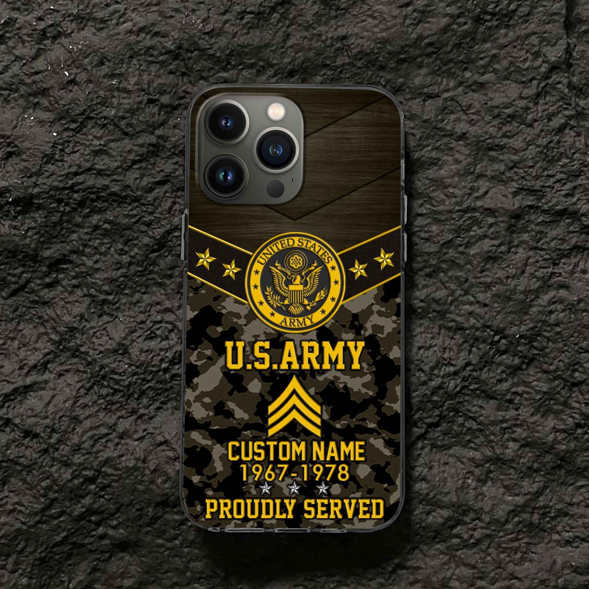 Premium US Army Phone Case VPVC501910, Custom Name, Rank, Year, Gifts For Army Veteran, Best Gifts On Father's Day, Armed Forces Day, Independence Day, Veterans Day.