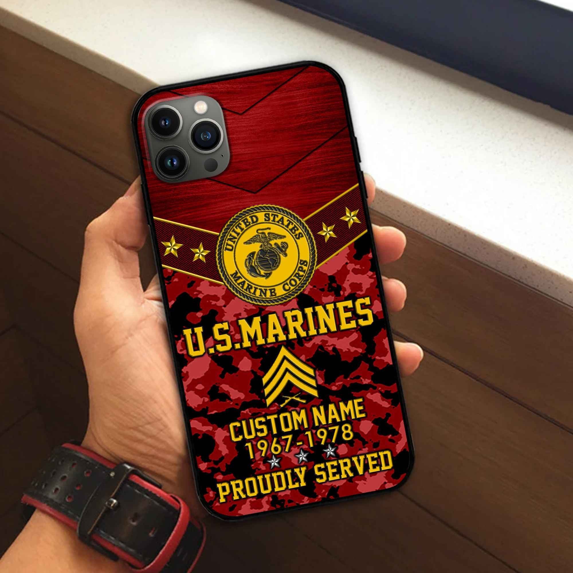 Premium USMC Phone Case VPVC501903, Custom Name, Rank, Year, Gifts For Marine Veteran, Best Gifts On Father's Day, Armed Forces Day, Independence Day, Veterans Day.