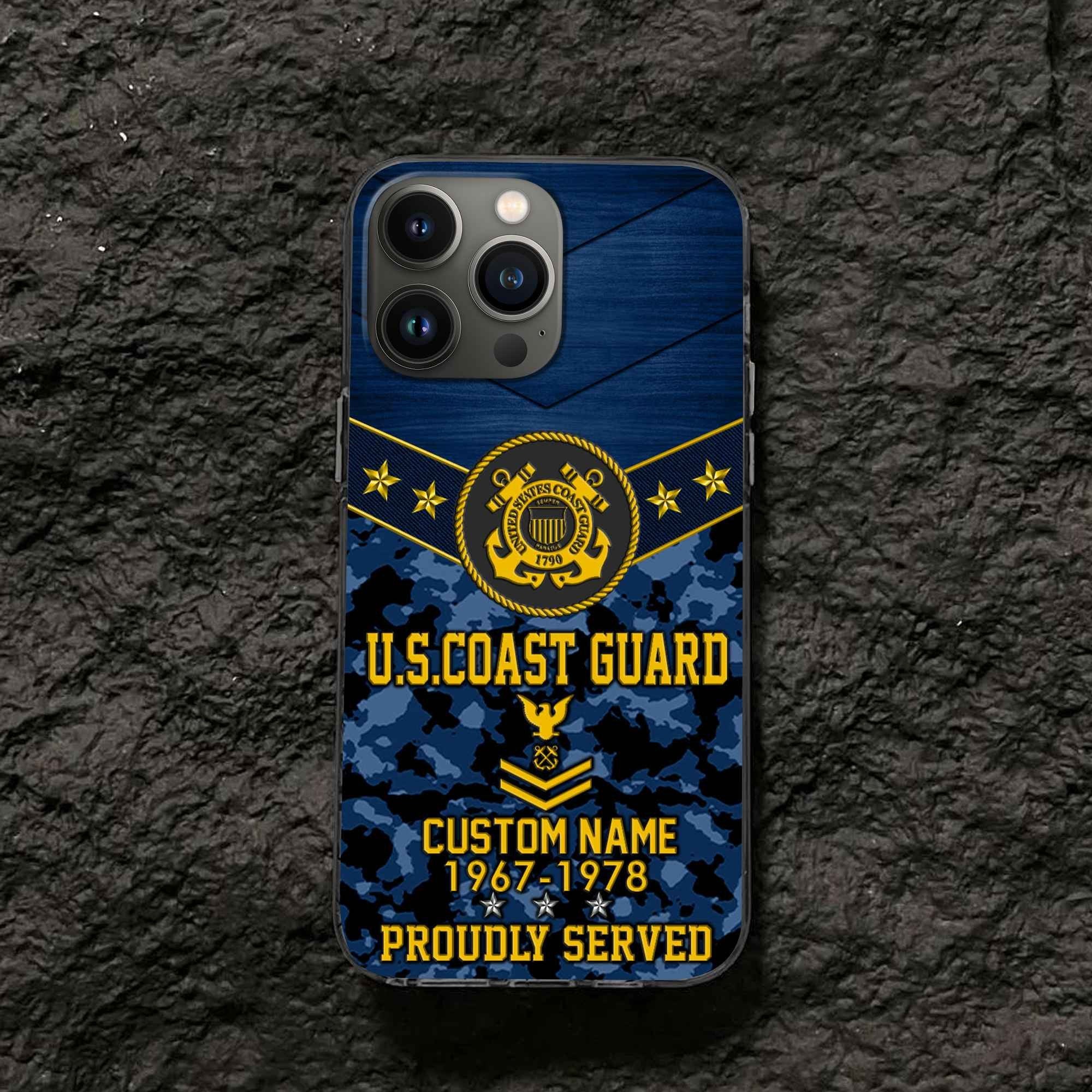Premium USCG Phone Case VPVC501905, Custom Name, Rank, Year, Gifts For Coast Guard Veteran, Best Gifts On Father's Day, Armed Forces Day, Independence Day, Veterans Day.