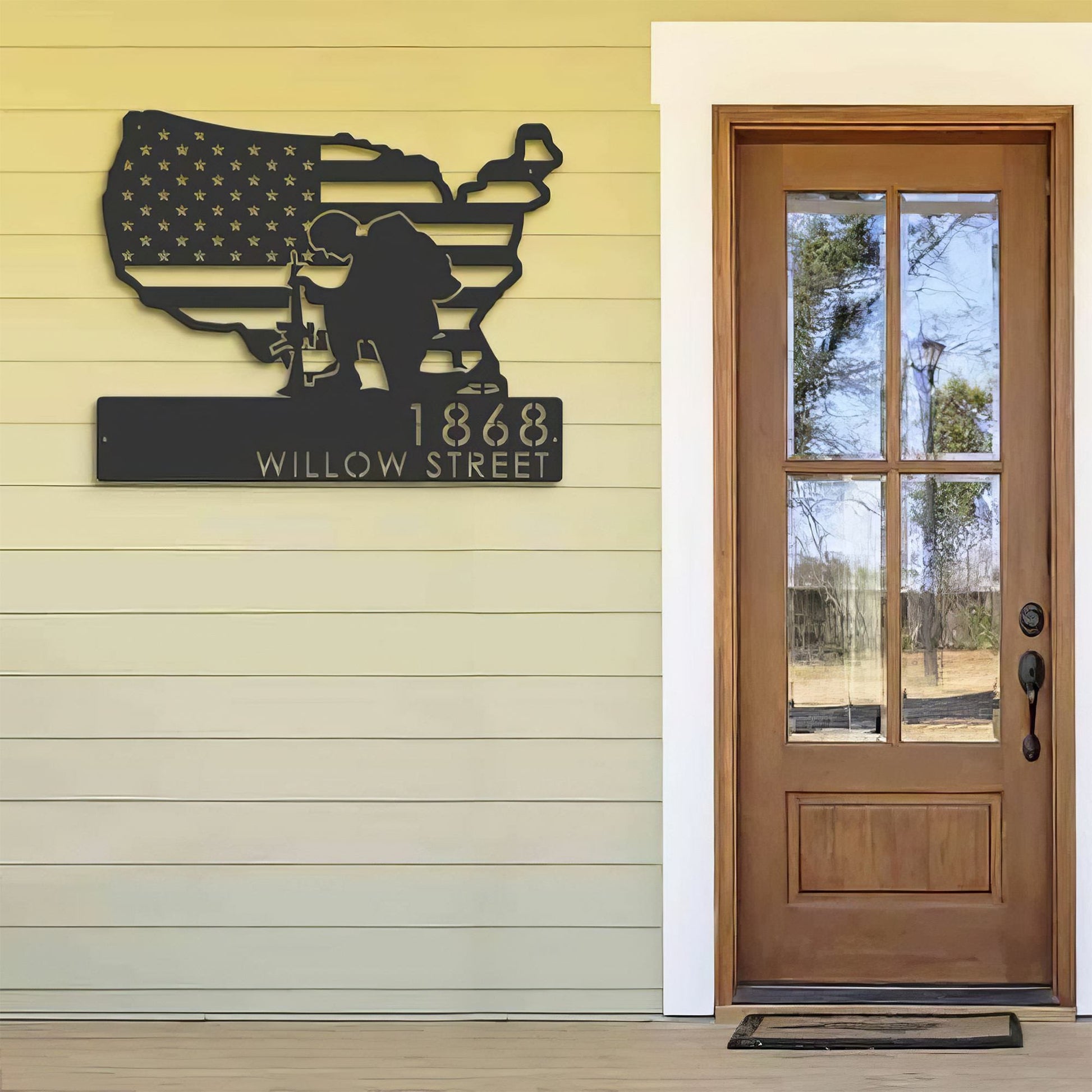 Premium Custom US Veteran Metal Signs VPVC901112, Gifts For US Veteran, Soldier American Flag Patriotic Address Sign House Number Plaque