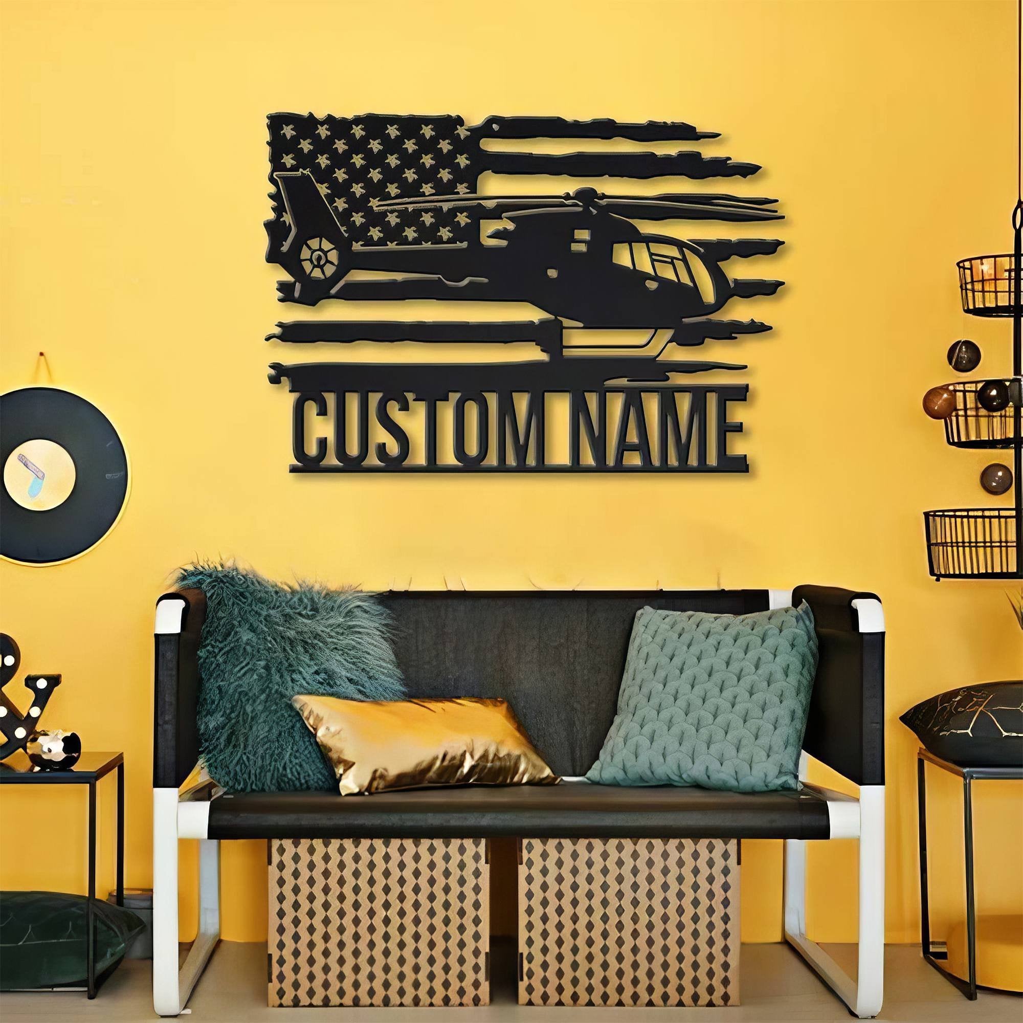 Premium Custom US Veteran Metal Signs VPVC901119, Gifts For US Veteran, Helicopter USA Flag Sign Aircraft Hangar Pilot Name Sign Airforce Patriotic Decor Gift