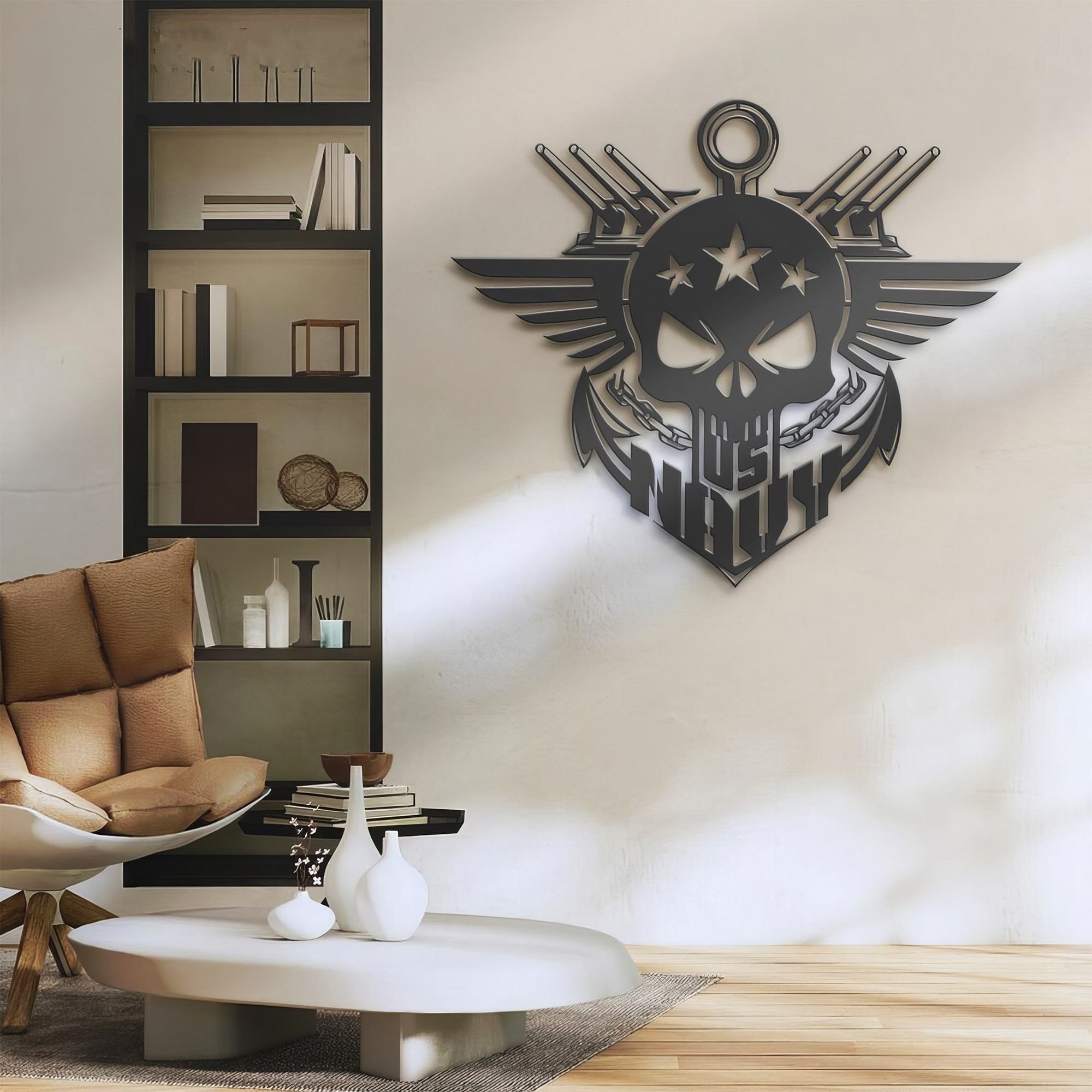 Premium US Veteran Metal Signs VPVC901161, Gifts For US Veteran, US Navy Skull Metal Art Achor Navy Metal Sign Gift for Veteran Home Decor