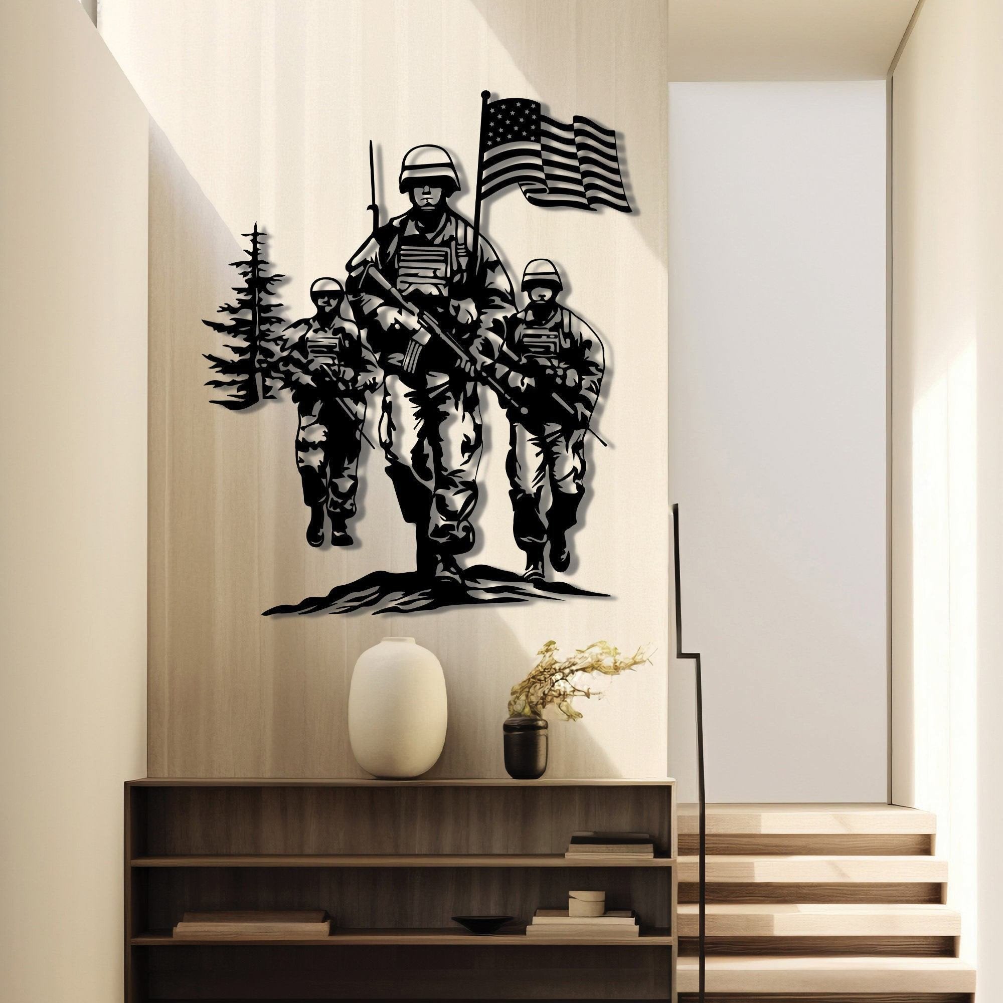 Premium US Veteran Metal Signs VPVC901184, Gifts For US Veteran, Military Design with Soldiers Metal Wall Art, USA Army Sign, Veteran Patriotic Decoration, Metal 4th Fourth of July Signs