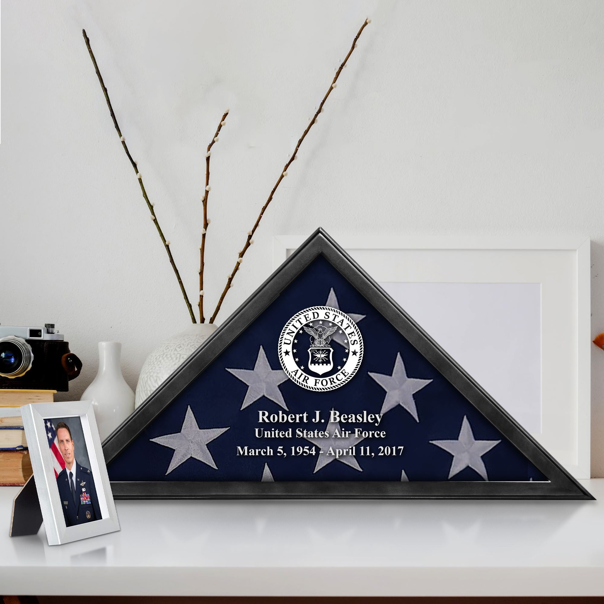 Premium Personalized Flag Case BPVC250202, Black Flag Box for American Veteran Flag 9.5 X 5 Feet, Flag Display Case for Burial, Flag Wall Mounted, Flag to Display Folded