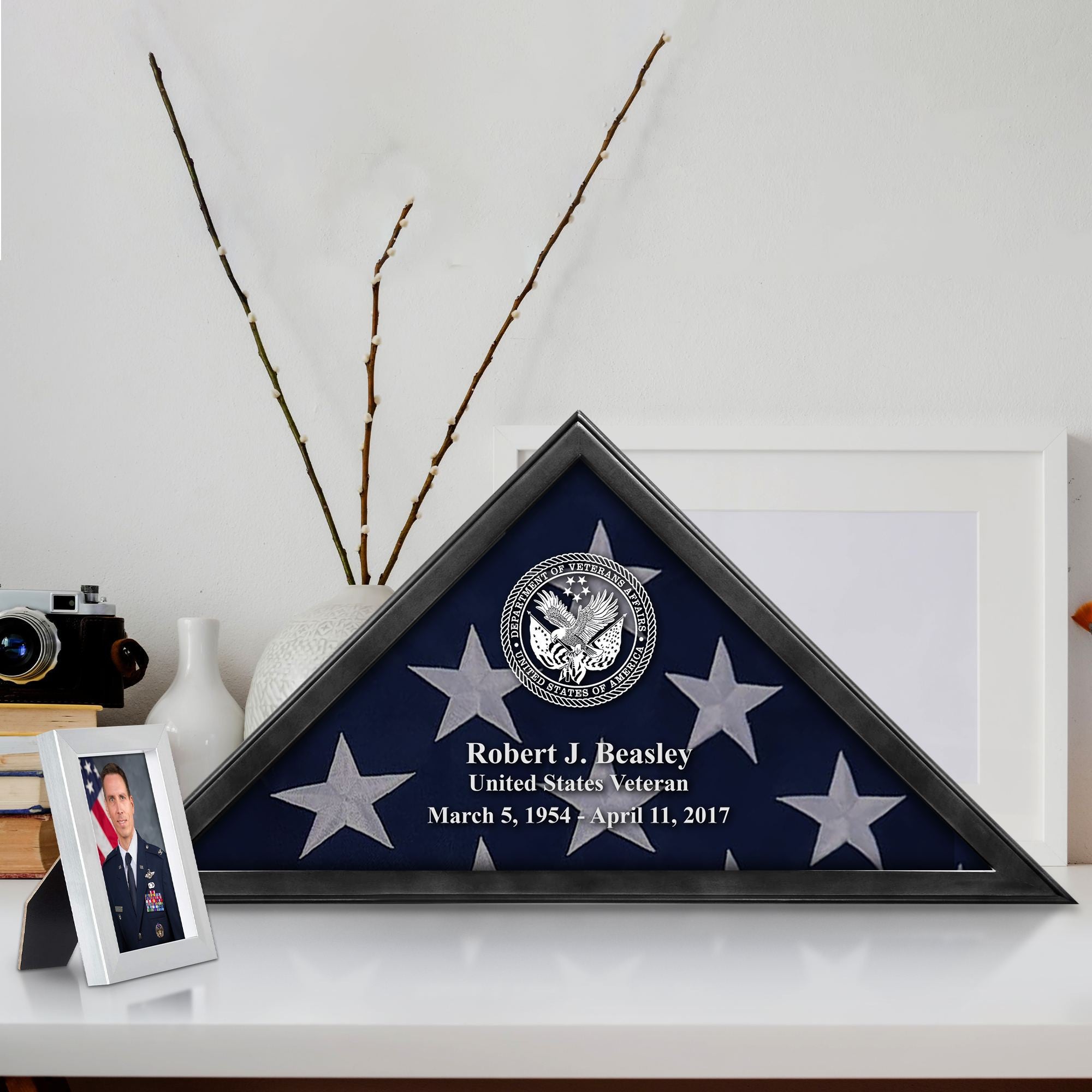 Premium Personalized Flag Case BPVC250202, Black Flag Box for American Veteran Flag 9.5 X 5 Feet, Flag Display Case for Burial, Flag Wall Mounted, Flag to Display Folded