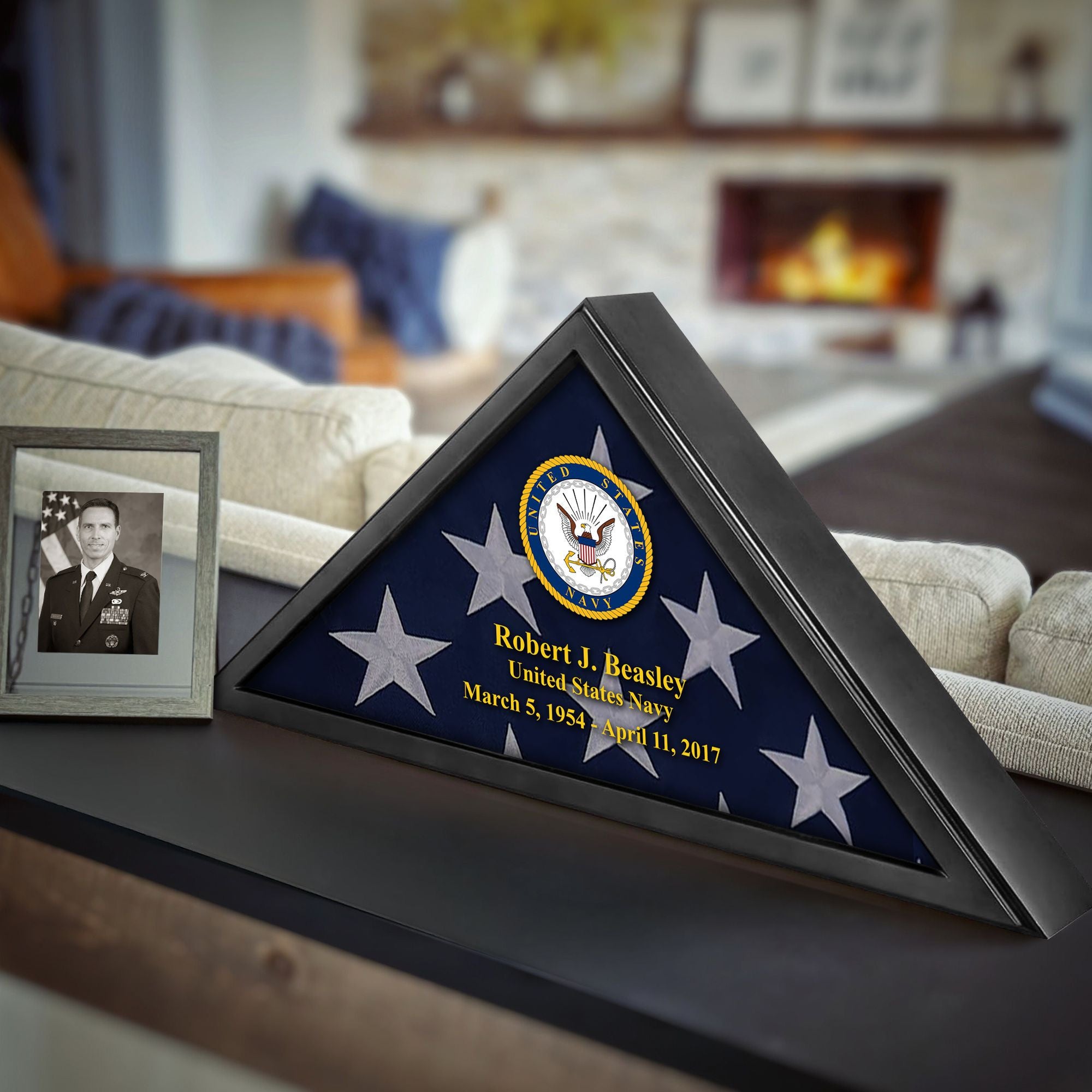 Premium Personalized Flag Case BPVC210302, Black Flag Box for American Veteran Flag 9.5 X 5 Feet, Flag Display Case for Burial, Flag Wall Mounted, Flag to Display Folded