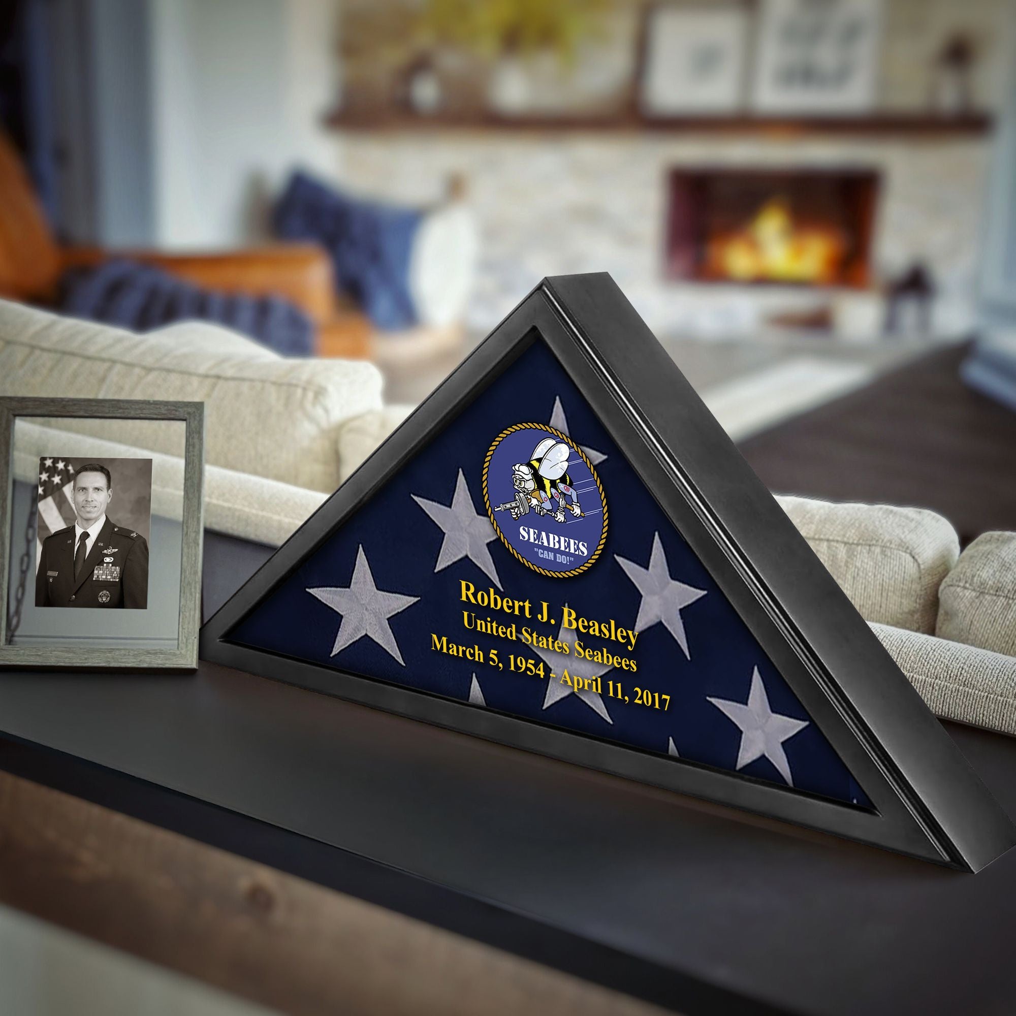 Premium Personalized Flag Case BPVC210302, Black Flag Box for American Veteran Flag 9.5 X 5 Feet, Flag Display Case for Burial, Flag Wall Mounted, Flag to Display Folded