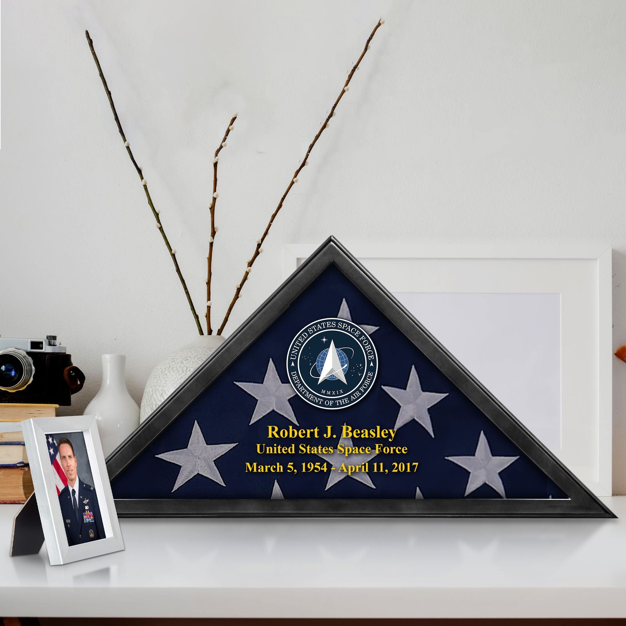 Premium Personalized Flag Case BPVC210302, Black Flag Box for American Veteran Flag 9.5 X 5 Feet, Flag Display Case for Burial, Flag Wall Mounted, Flag to Display Folded