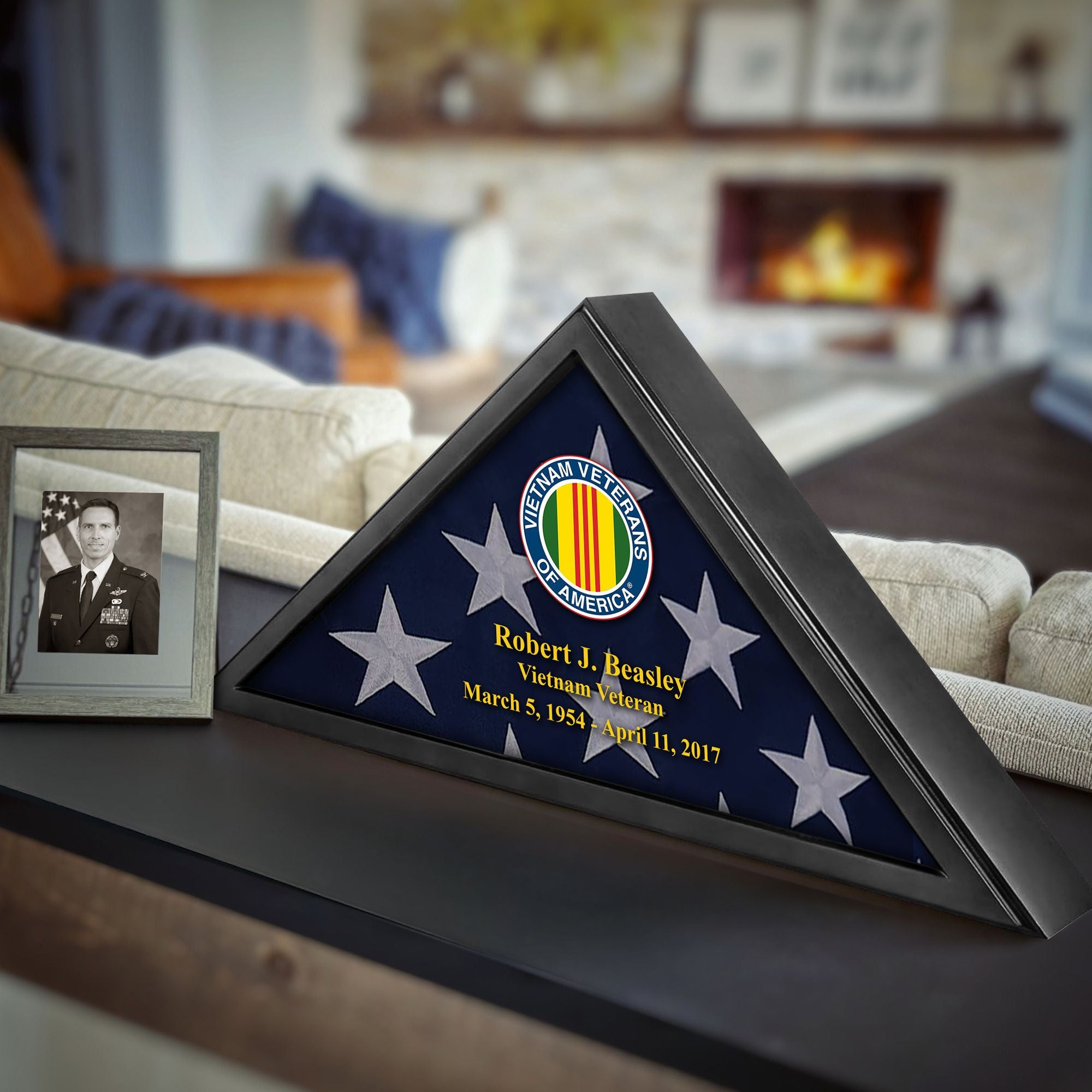 Premium Personalized Flag Case BPVC210302, Black Flag Box for American Veteran Flag 9.5 X 5 Feet, Flag Display Case for Burial, Flag Wall Mounted, Flag to Display Folded