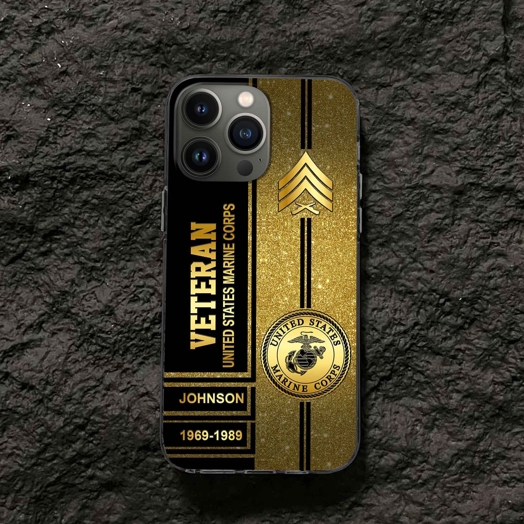Premium USMC Phone Case VPVC504503, Custom Name, Rank, Year, Gifts For Marine Veteran, Best Gifts On Father's Day, Armed Forces Day, Independence Day, Veterans Day.