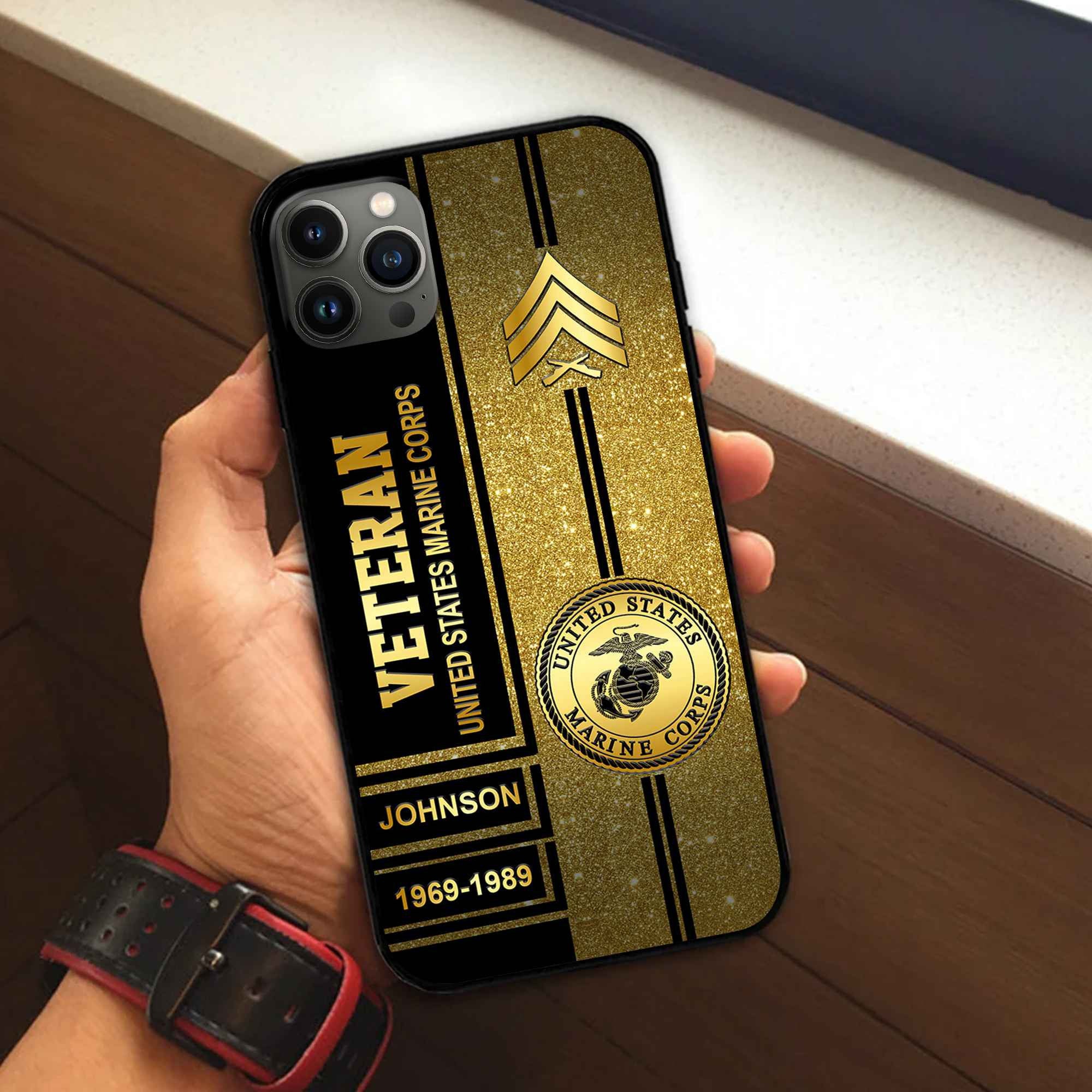 Premium USMC Phone Case VPVC504503, Custom Name, Rank, Year, Gifts For Marine Veteran, Best Gifts On Father's Day, Armed Forces Day, Independence Day, Veterans Day.
