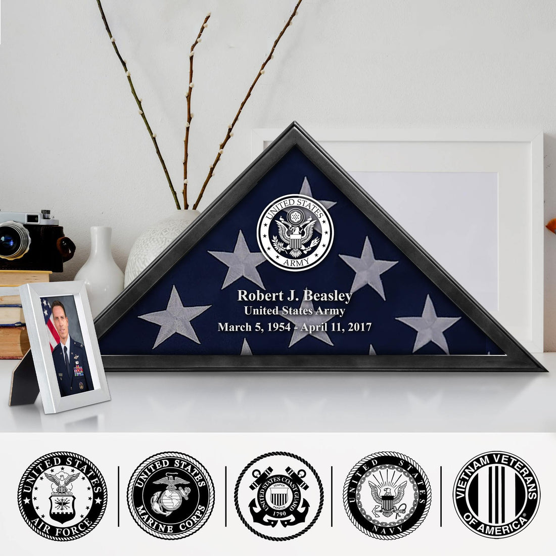 Premium Personalized Flag Case BPVC250202, Black Flag Box for American Veteran Flag 9.5 X 5 Feet, Flag Display Case for Burial, Flag Wall Mounted, Flag to Display Folded