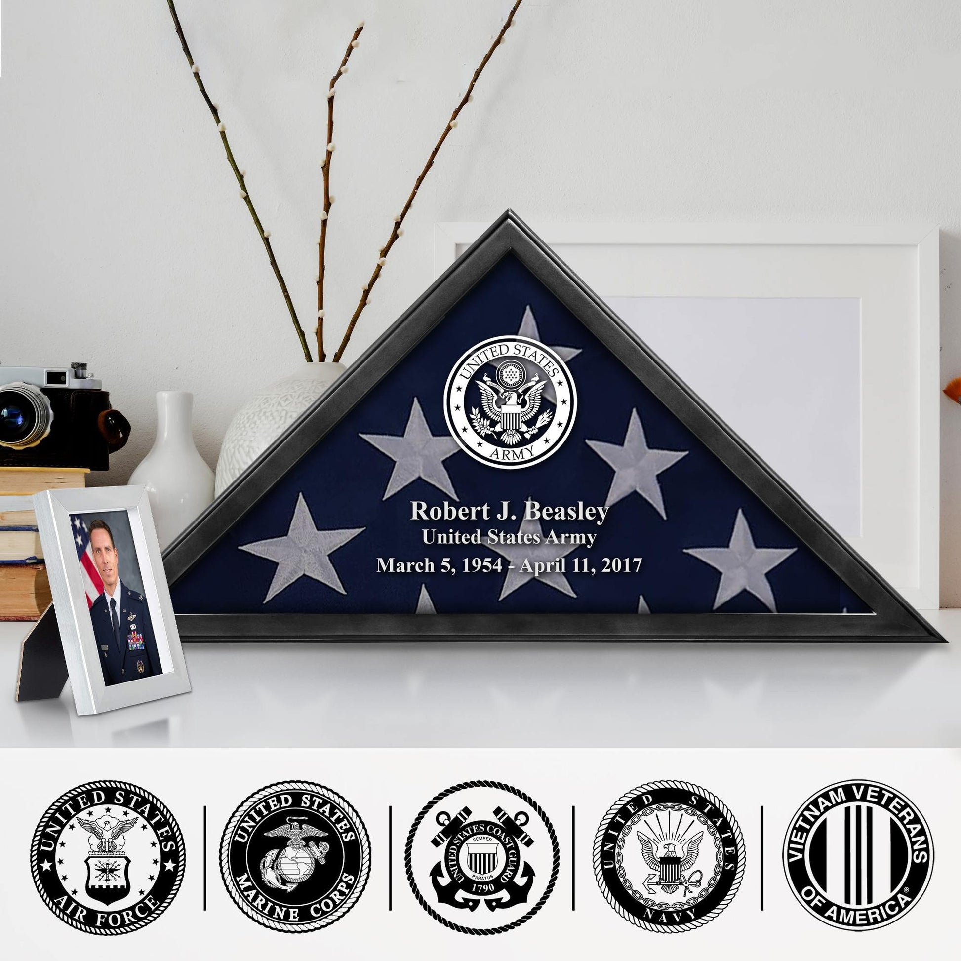 Premium Personalized Flag Case BPVC250202, Black Flag Box for American Veteran Flag 9.5 X 5 Feet, Flag Display Case for Burial, Flag Wall Mounted, Flag to Display Folded