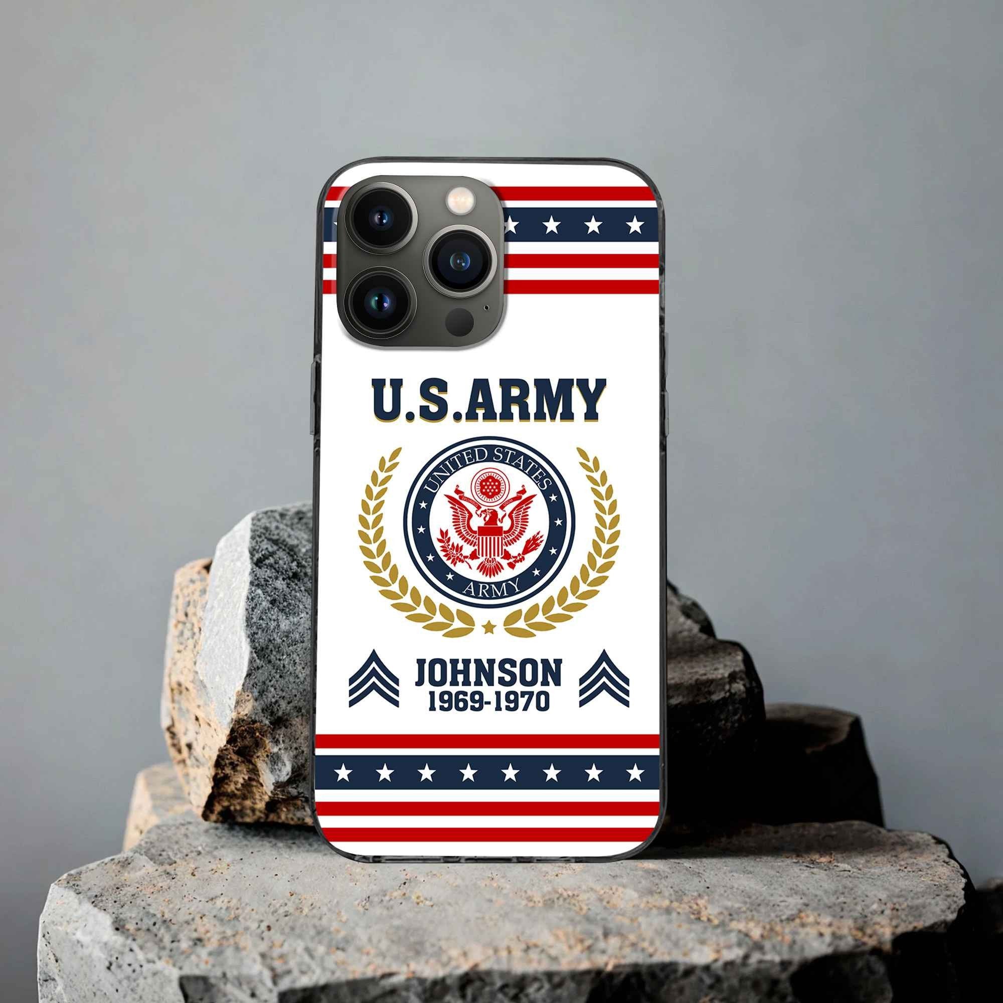 Premium US Army Phone Case VPVC505001, Custom Name, Rank, Year, Gifts For Army Veteran, Best Gifts On Father's Day, Armed Forces Day, Independence Day, Veterans Day.