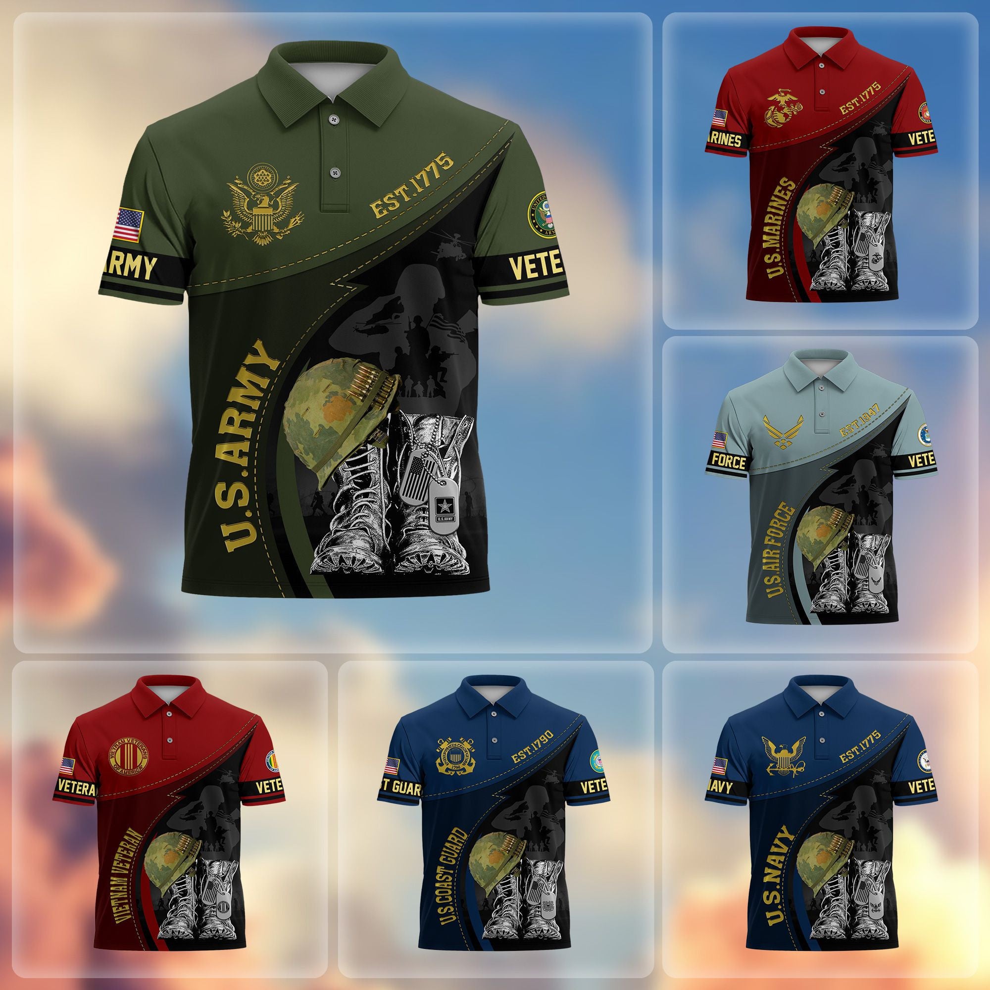 Premium US Veterans Polo Shirt BPHN190312, Gifts For US Veterans, Best Gifts On Father's Day, Armed Forces Day, Independence Day, Veterans Day.