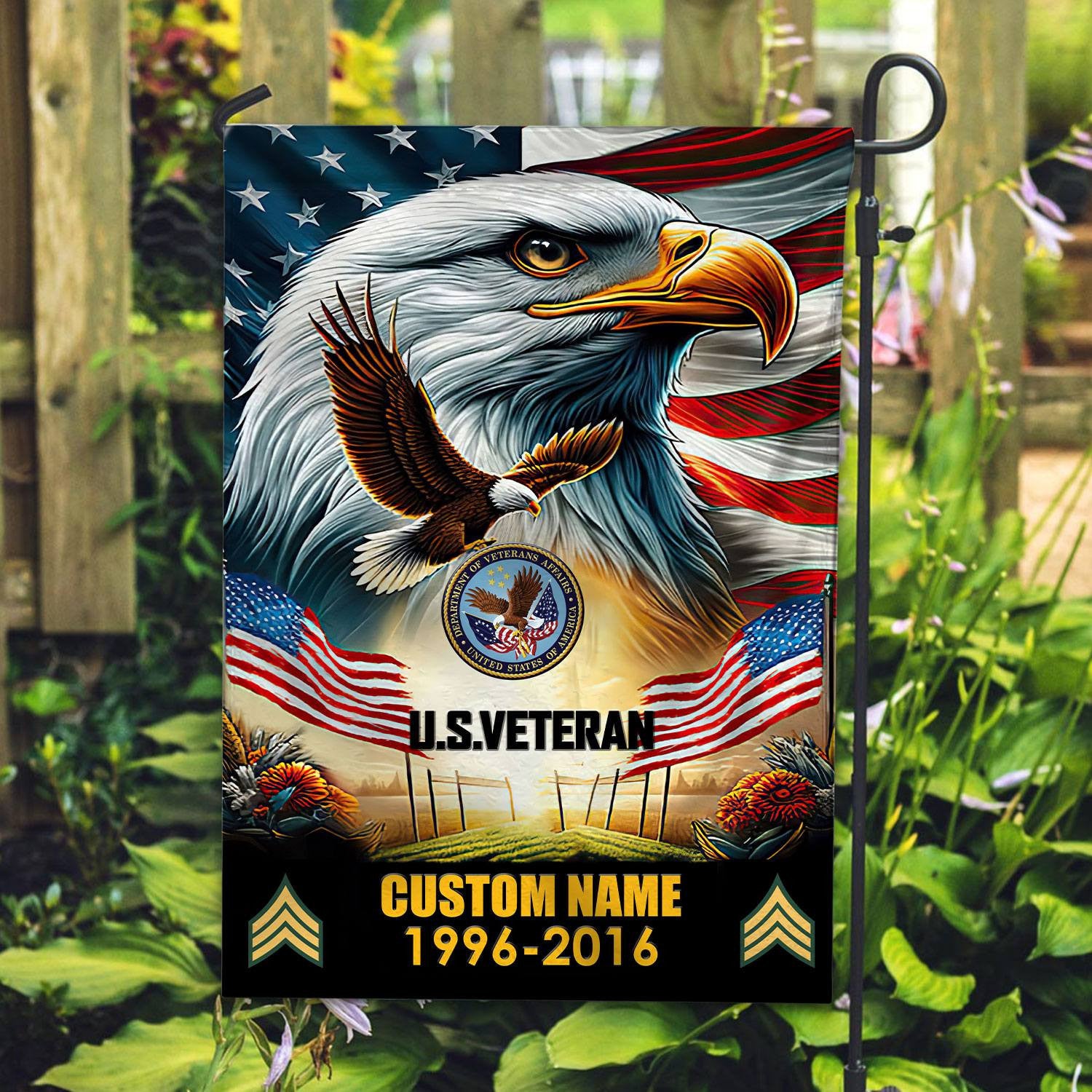 Premium Custom Name, Rank US Veteran Flag VPVC110207, Gift For US Veteran, American Flag, Patriotic Flag, Garden Flag, House Flag, Best Gifts On Father's Day, Independence Day, Veterans Day.