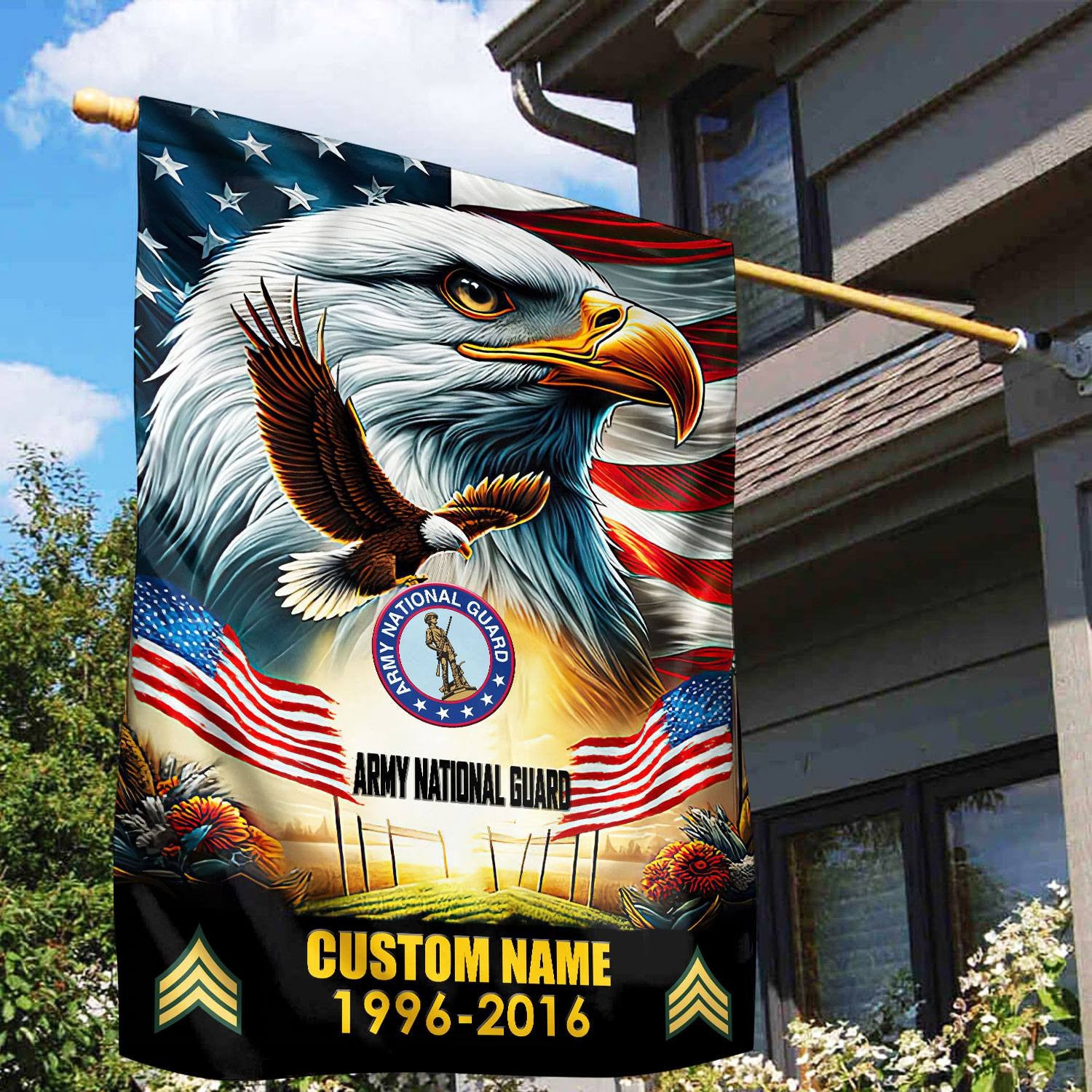 Premium Custom Name, Rank US Army National Guard Flag VPVC110208, Gift For Army National Guard Veteran, American Flag, Patriotic Flag, Garden Flag, House Flag, Best Gifts On Father's Day, Independence Day, Veterans Day.
