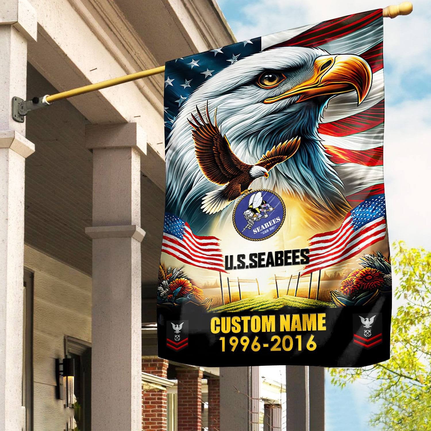 Premium Custom Name, Rank US Seabees Flag VPVC110209, Gift For Seabees Veteran, American Flag, Patriotic Flag, Garden Flag, House Flag, Best Gifts On Father's Day, Independence Day, Veterans Day.