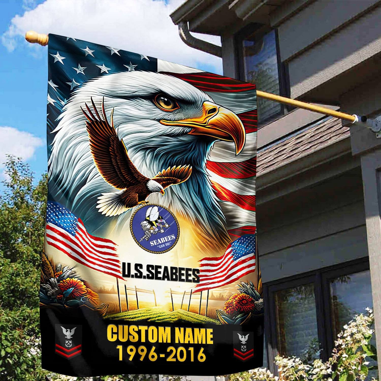 Premium Custom Name, Rank US Seabees Flag VPVC110209, Gift For Seabees Veteran, American Flag, Patriotic Flag, Garden Flag, House Flag, Best Gifts On Father's Day, Independence Day, Veterans Day.