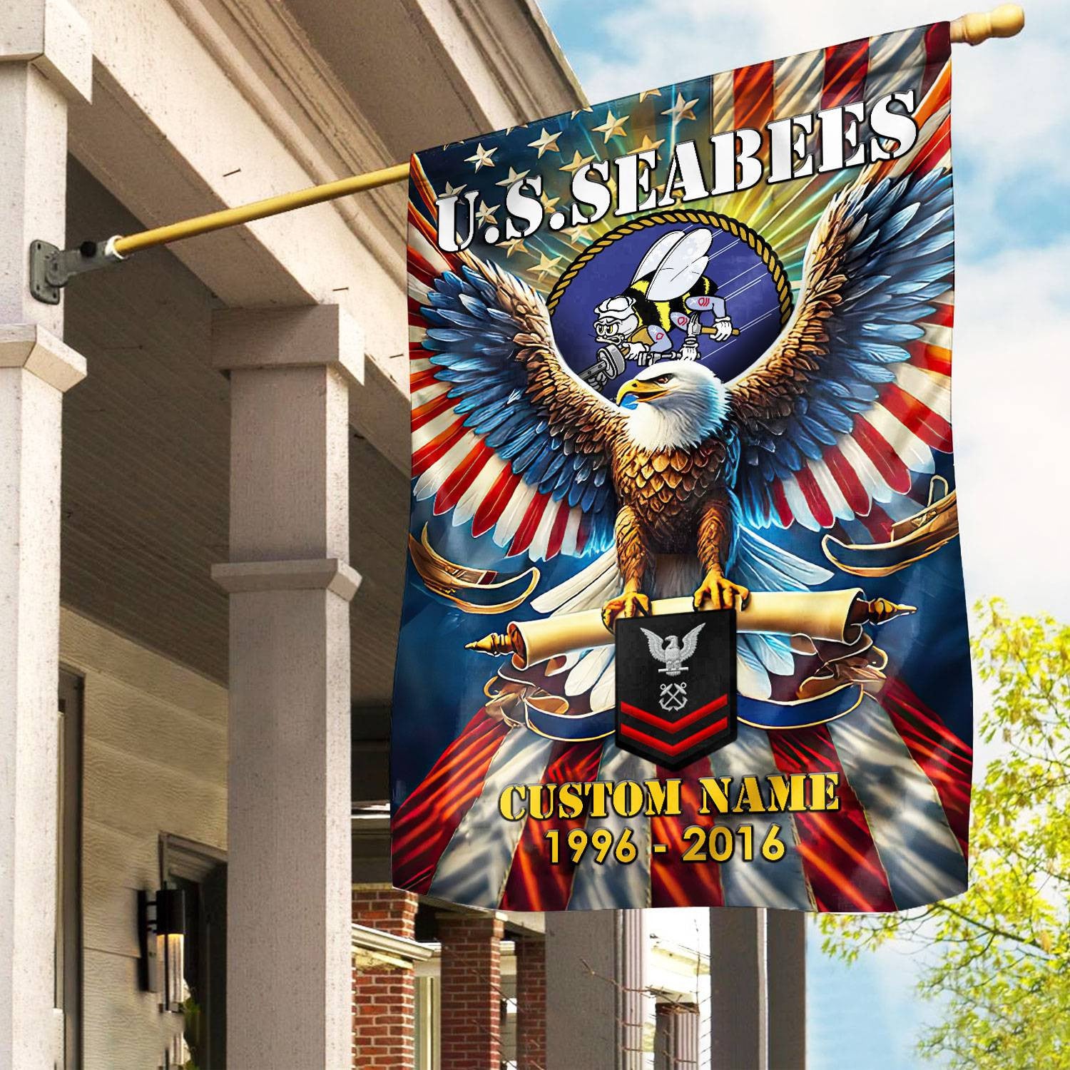Premium Custom Name, Rank US Seabees Flag VPVC110309, Gift For Seabees Veteran, American Flag, Patriotic Flag, Garden Flag, House Flag, Best Gifts On Father's Day, Independence Day, Veterans Day.