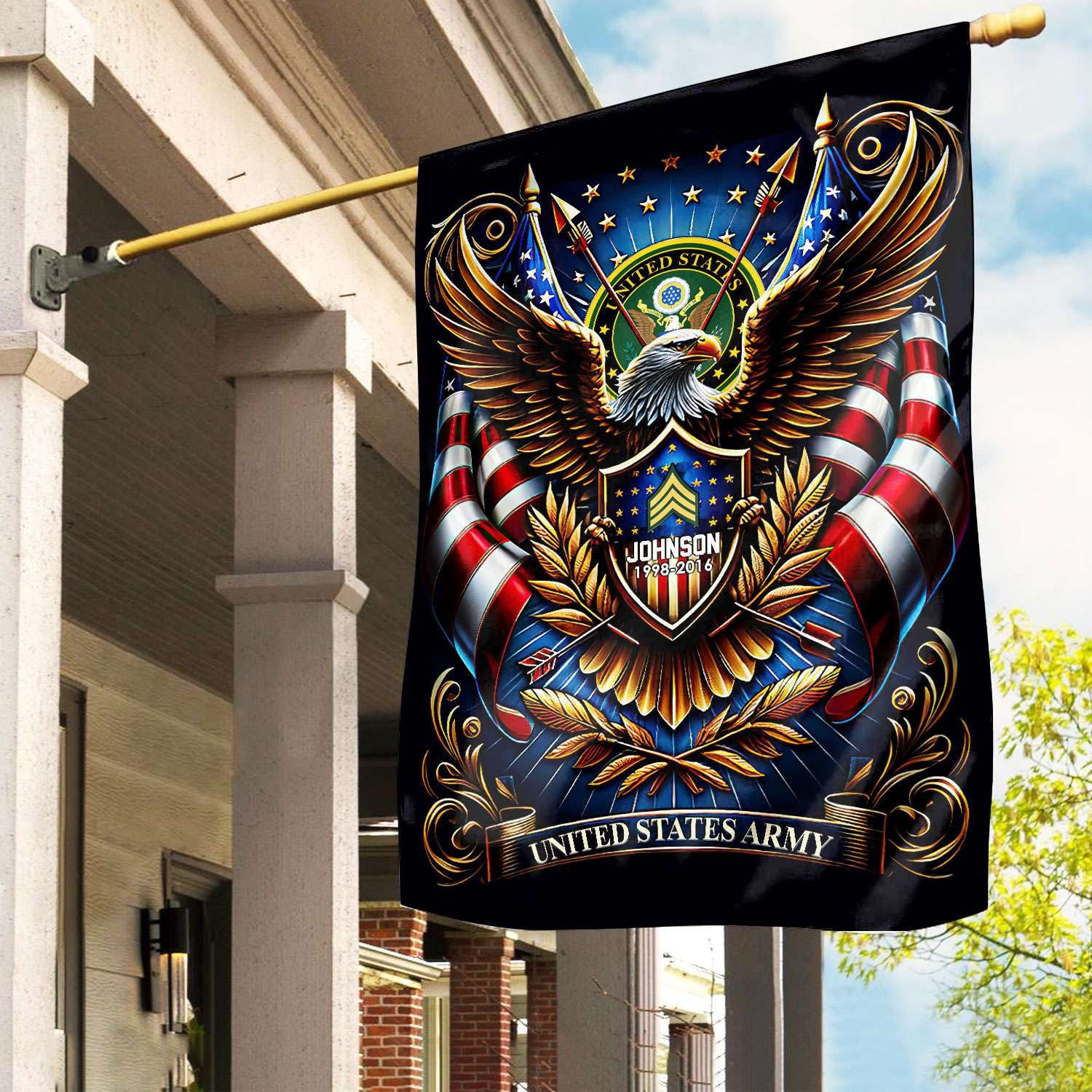US Army Flag VPVC110401, Custom Name, Rank, Year, Gift For Army Veteran, American Flag, Patriotic Flag, Garden Flag, House Flag, Best Gifts On Father's Day, Independence Day, Veterans Day.