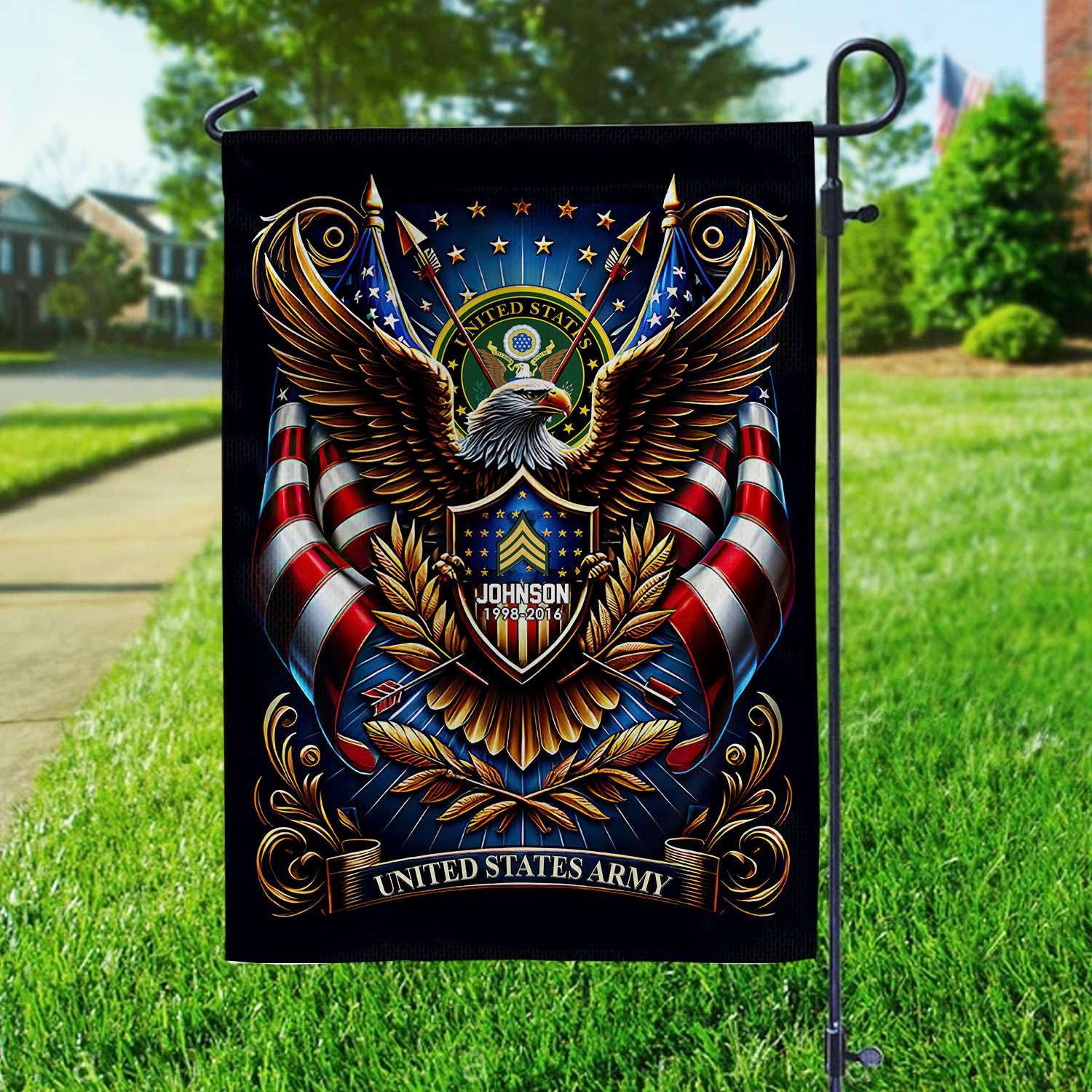 US Army Flag VPVC110401, Custom Name, Rank, Year, Gift For Army Veteran, American Flag, Patriotic Flag, Garden Flag, House Flag, Best Gifts On Father's Day, Independence Day, Veterans Day.
