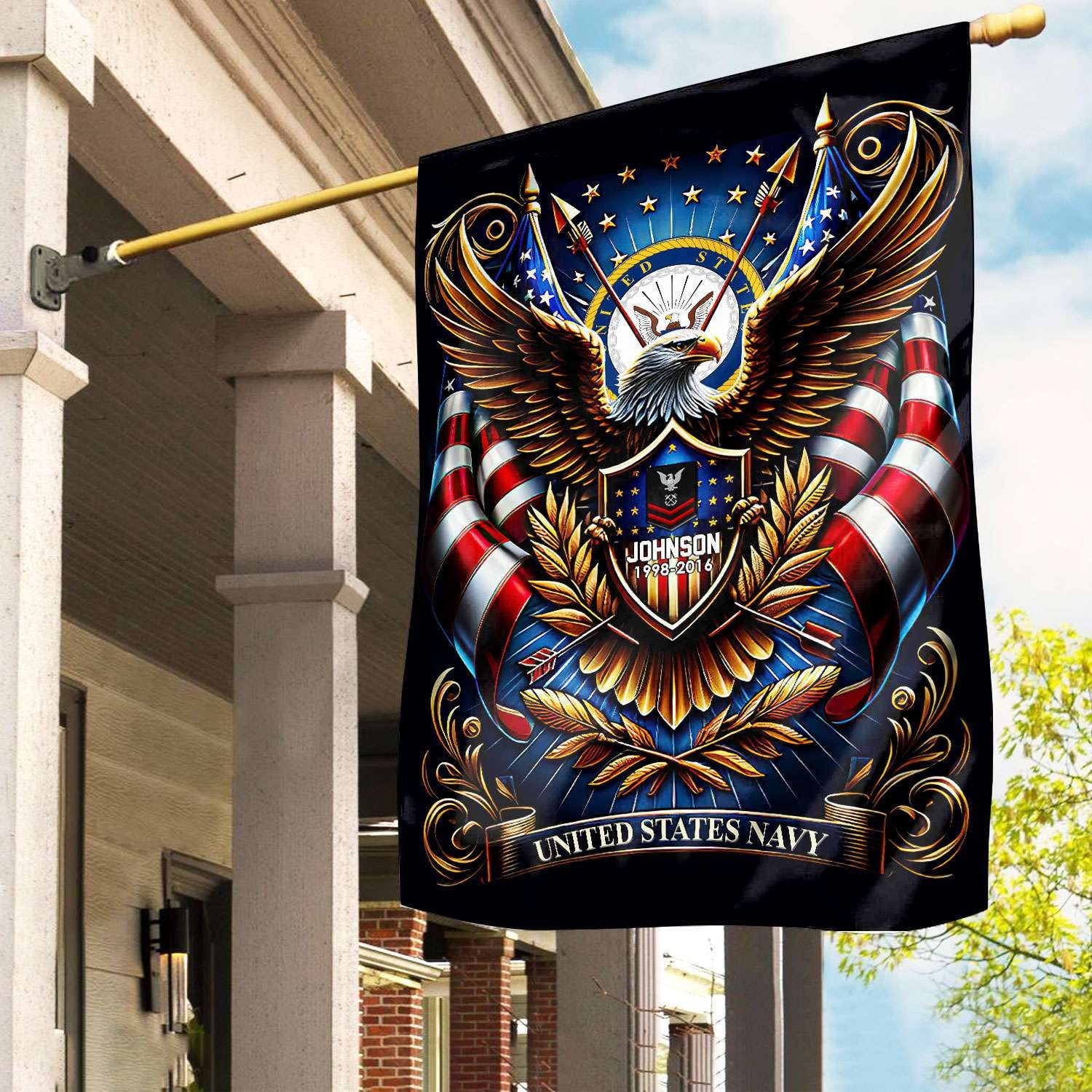 US Navy Flag VPVC110402, Custom Name, Rank, Year, Gift For Navy Veteran, American Flag, Patriotic Flag, Garden Flag, House Flag, Best Gifts On Father's Day, Independence Day, Veterans Day.