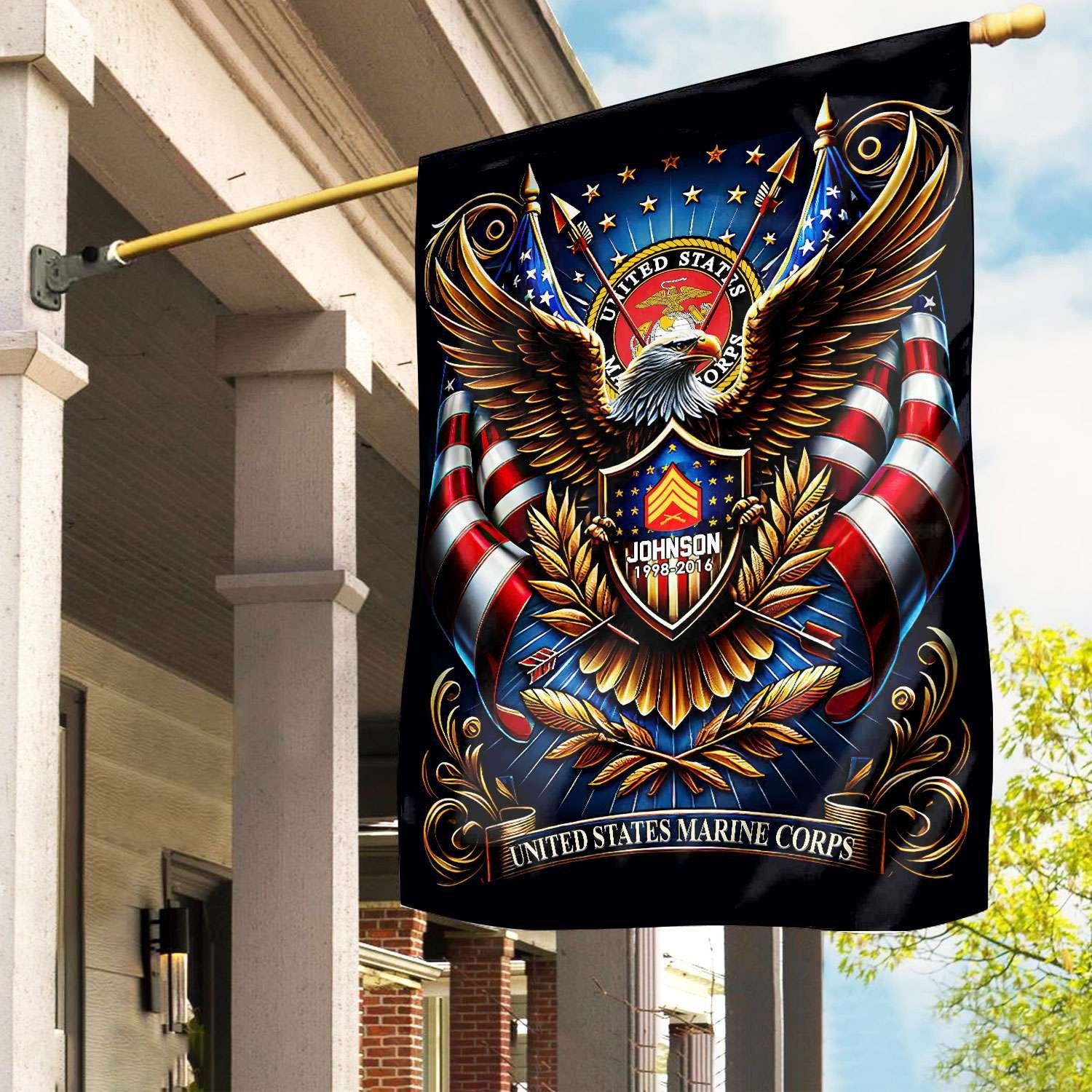 USMC Flag VPVC110403, Custom Name, Rank, Year, Gift For Marine Veteran, American Flag, Patriotic Flag, Garden Flag, House Flag, Best Gifts On Father's Day, Independence Day, Veterans Day.