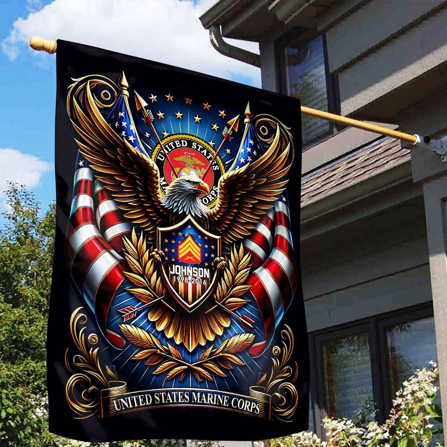 USMC Flag VPVC110403, Custom Name, Rank, Year, Gift For Marine Veteran, American Flag, Patriotic Flag, Garden Flag, House Flag, Best Gifts On Father's Day, Independence Day, Veterans Day.