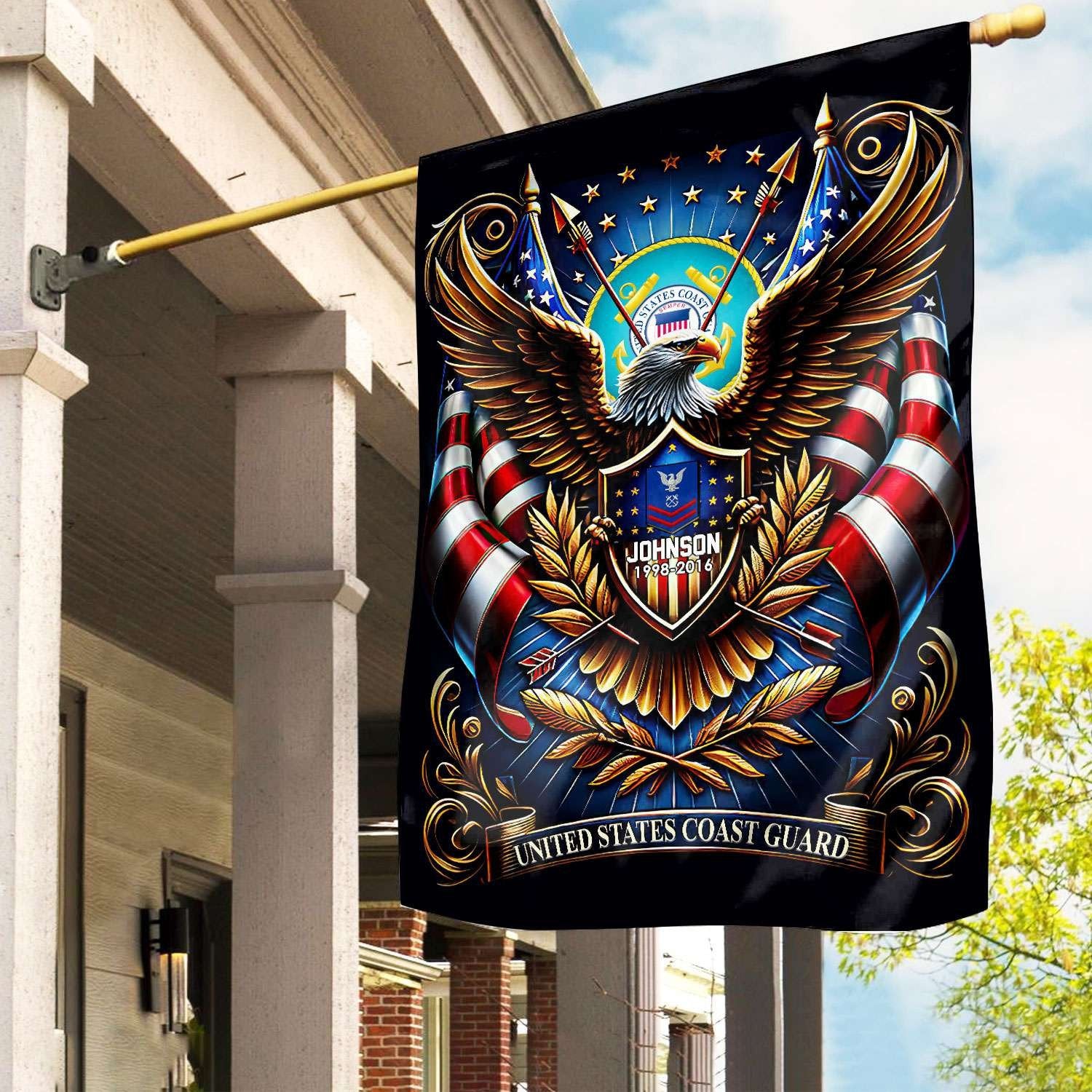 USCG Flag VPVC110405, Custom Name, Rank, Year, Gift For Coast Guard Veteran, American Flag, Patriotic Flag, Garden Flag, House Flag, Best Gifts On Father's Day, Independence Day, Veterans Day.