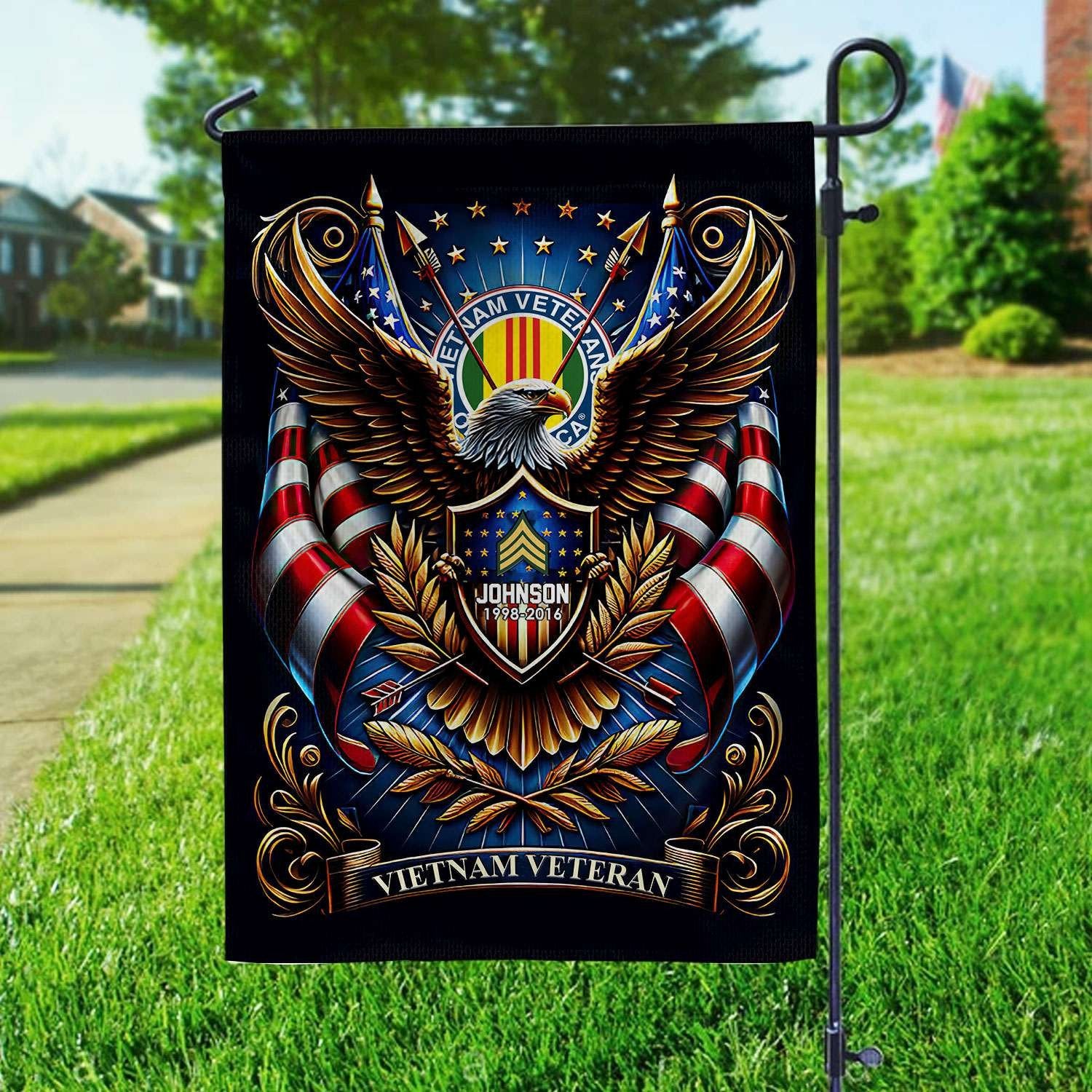 Vietnam Veteran Flag VPVC110406, Custom Name, Rank, Year, Gift For Vietnam Veteran, American Flag, Patriotic Flag, Garden Flag, House Flag, Best Gifts On Father's Day, Independence Day, Veterans Day.