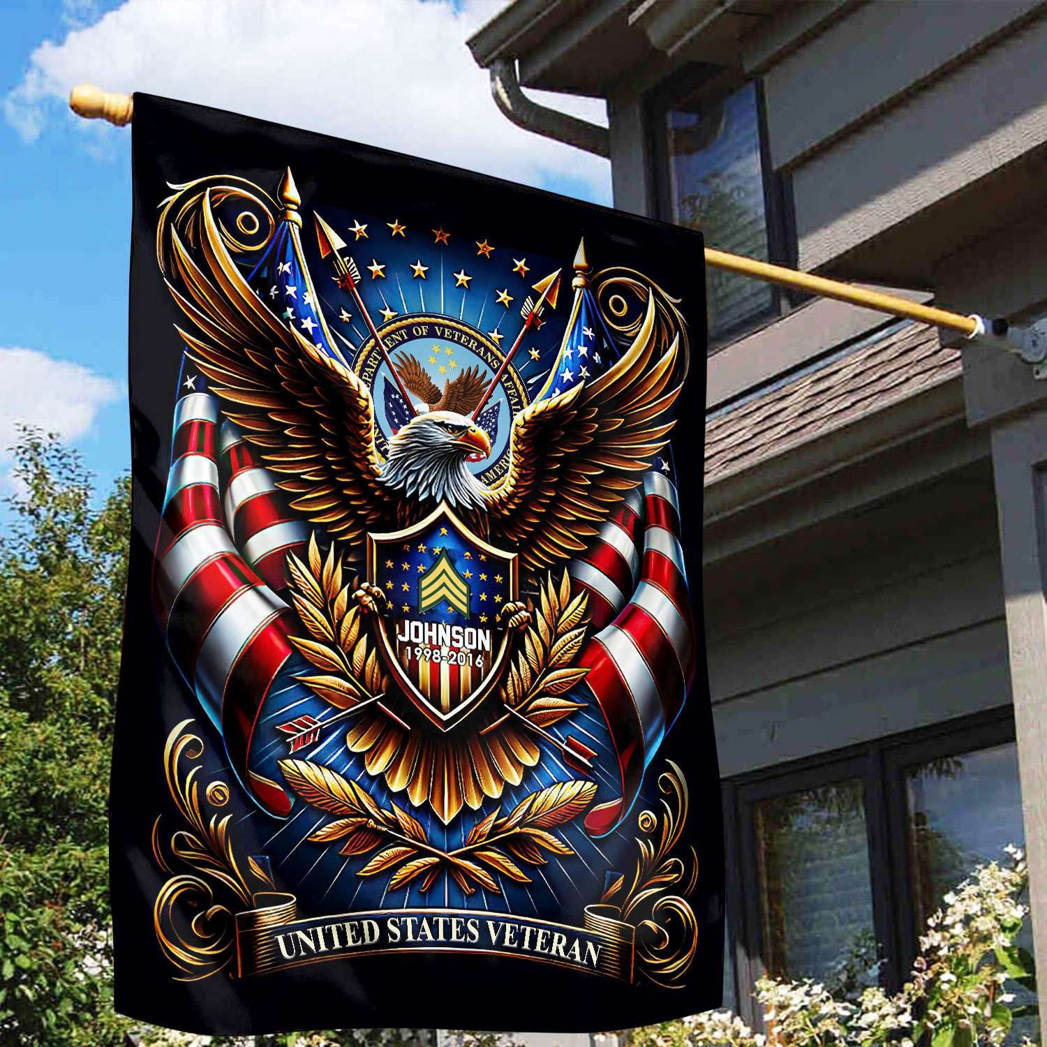 US Veteran Flag VPVC110407, Custom Name, Rank, Year, Gift For US Veteran, American Flag, Patriotic Flag, Garden Flag, House Flag, Best Gifts On Father's Day, Independence Day, Veterans Day.