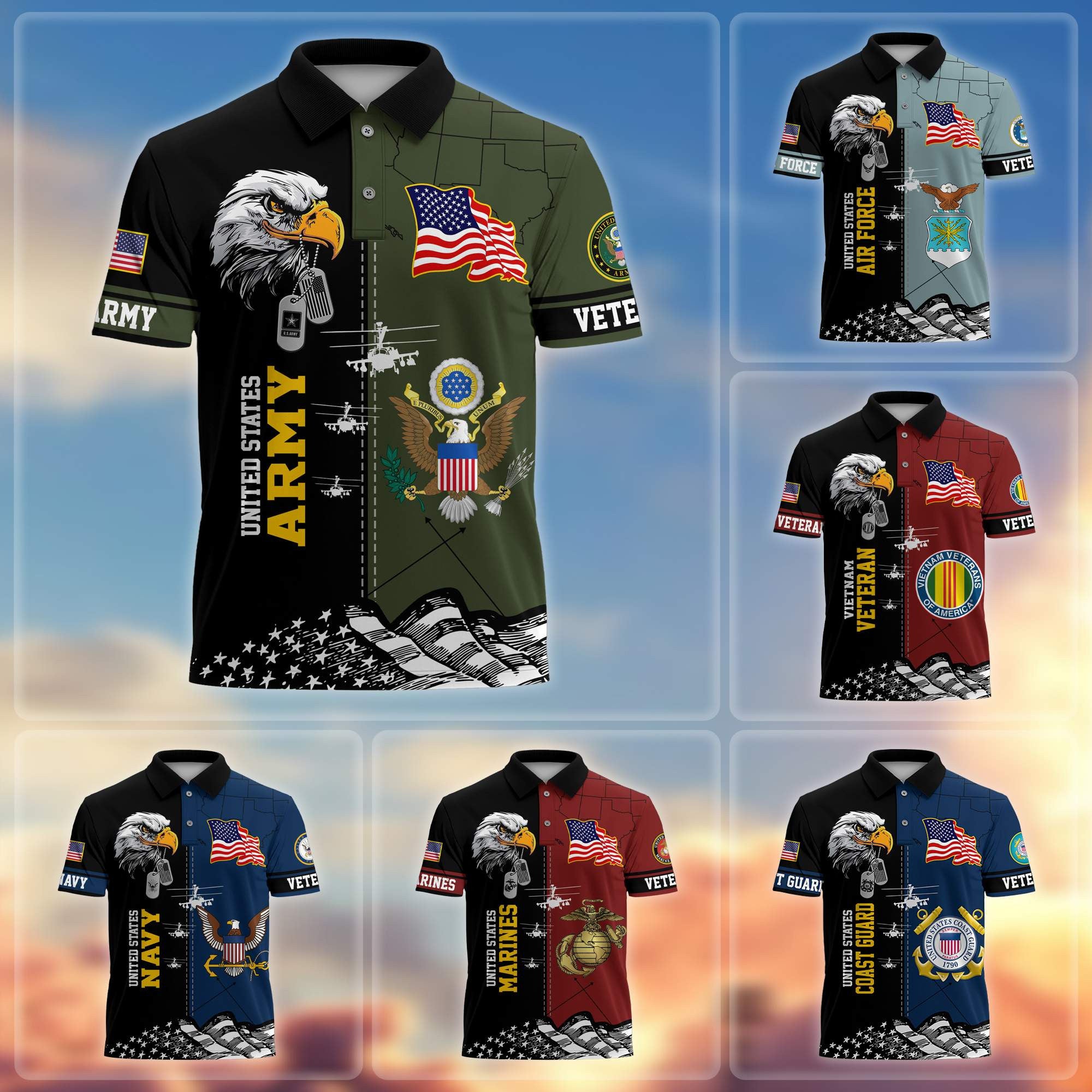 Premium US Veterans Polo Shirt BPVC270301, Gifts For US Veterans, Gifts On Father's Day, Armed Forces Day, Independence Day, Veterans Day.