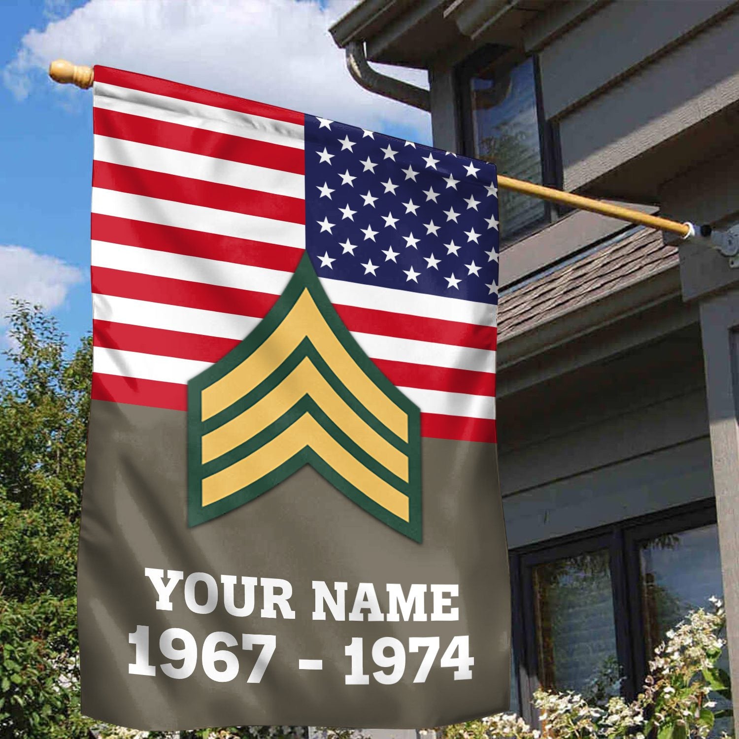 Premium US Army Veteran Flag VPVC111910, Custom Name, Rank, Year, Gift For Army Veteran, American Flag, Patriotic Flag, Garden Flag, House Flag, Gifts On Father's Day, Independence Day, Veterans Day.